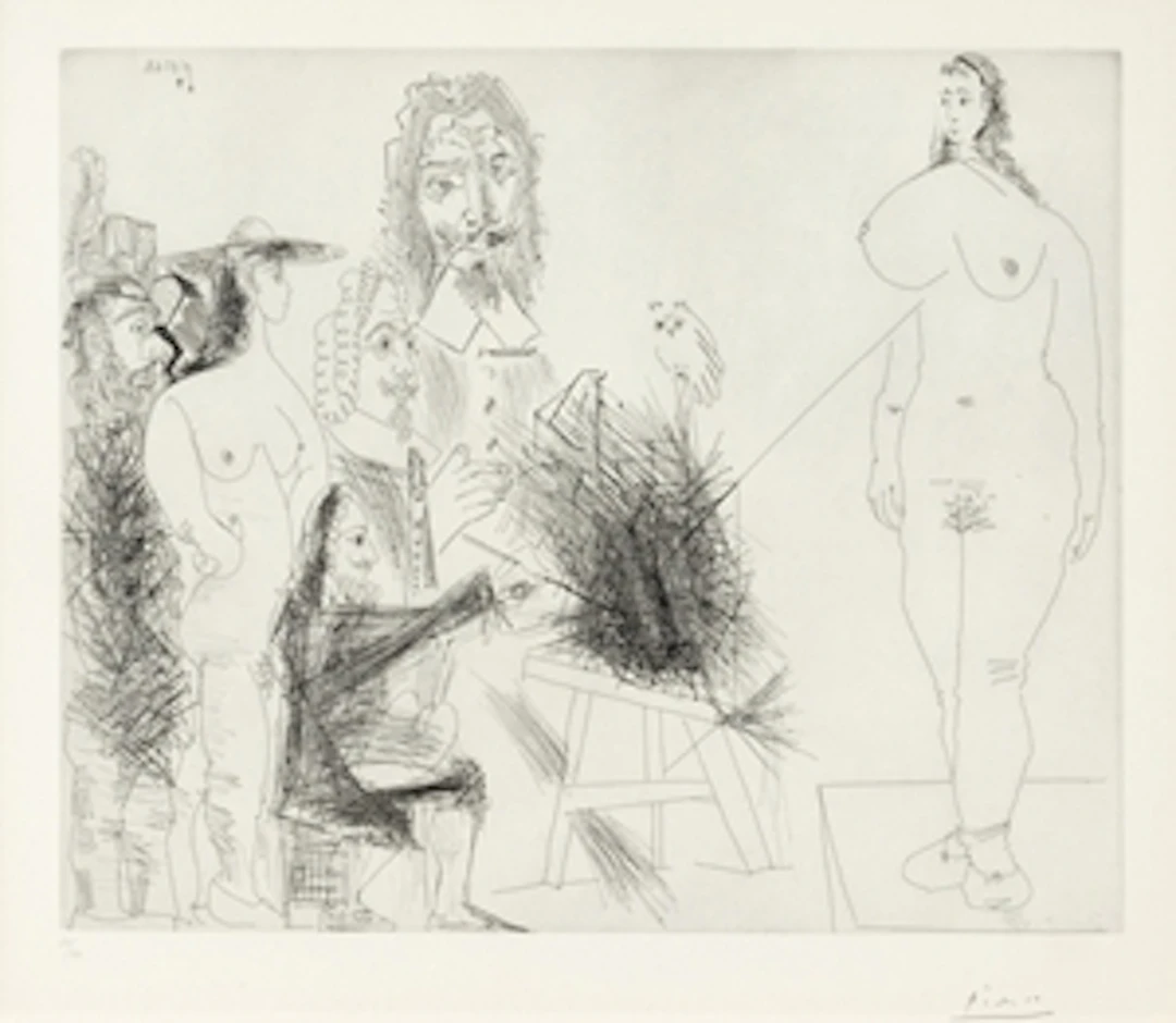Autour du chef‑d’œuvre inconnu: peintre, modèle, couple et deux peintres