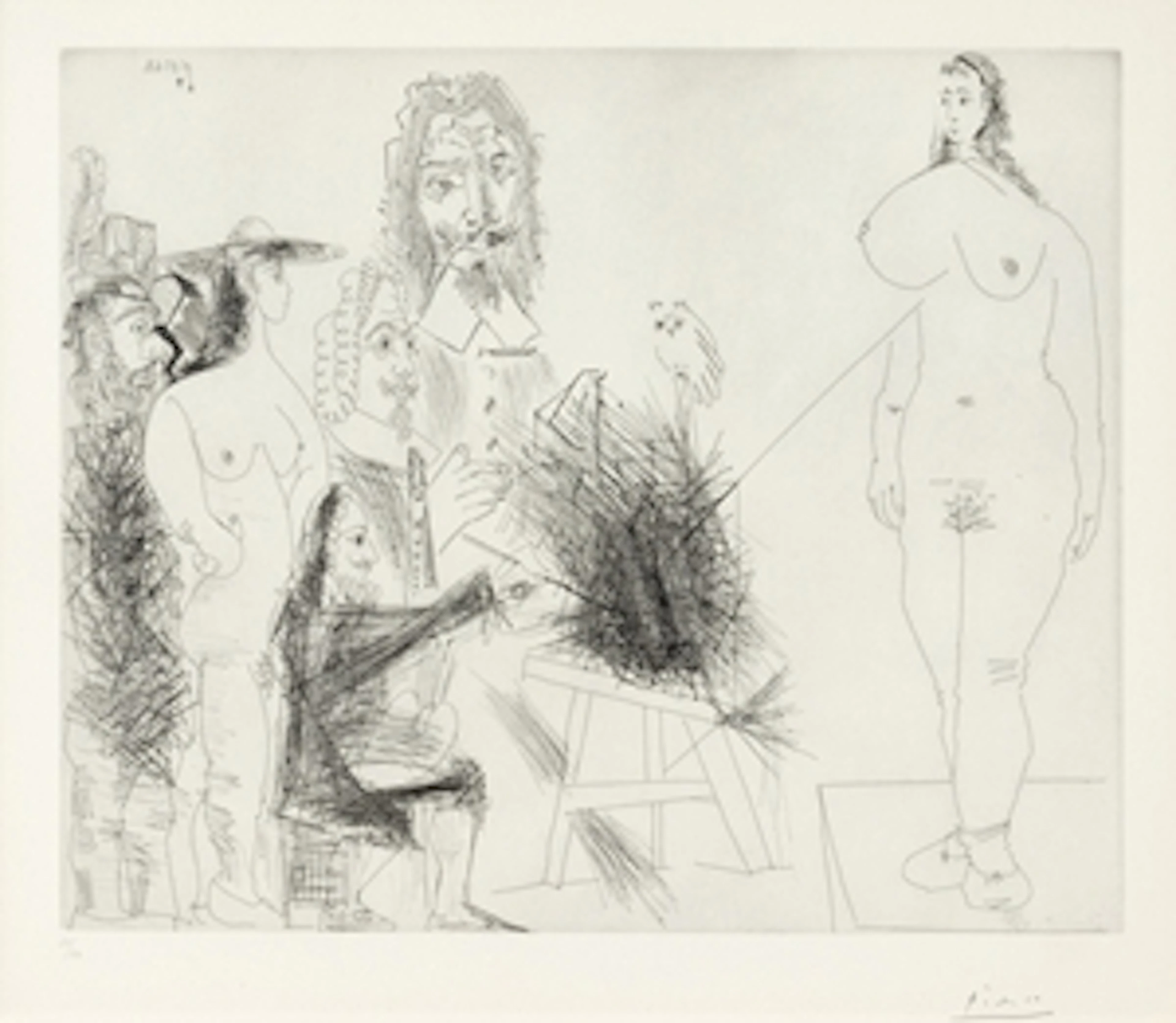 Autour du chef‑d’œuvre inconnu: peintre, modèle, couple et deux peintres