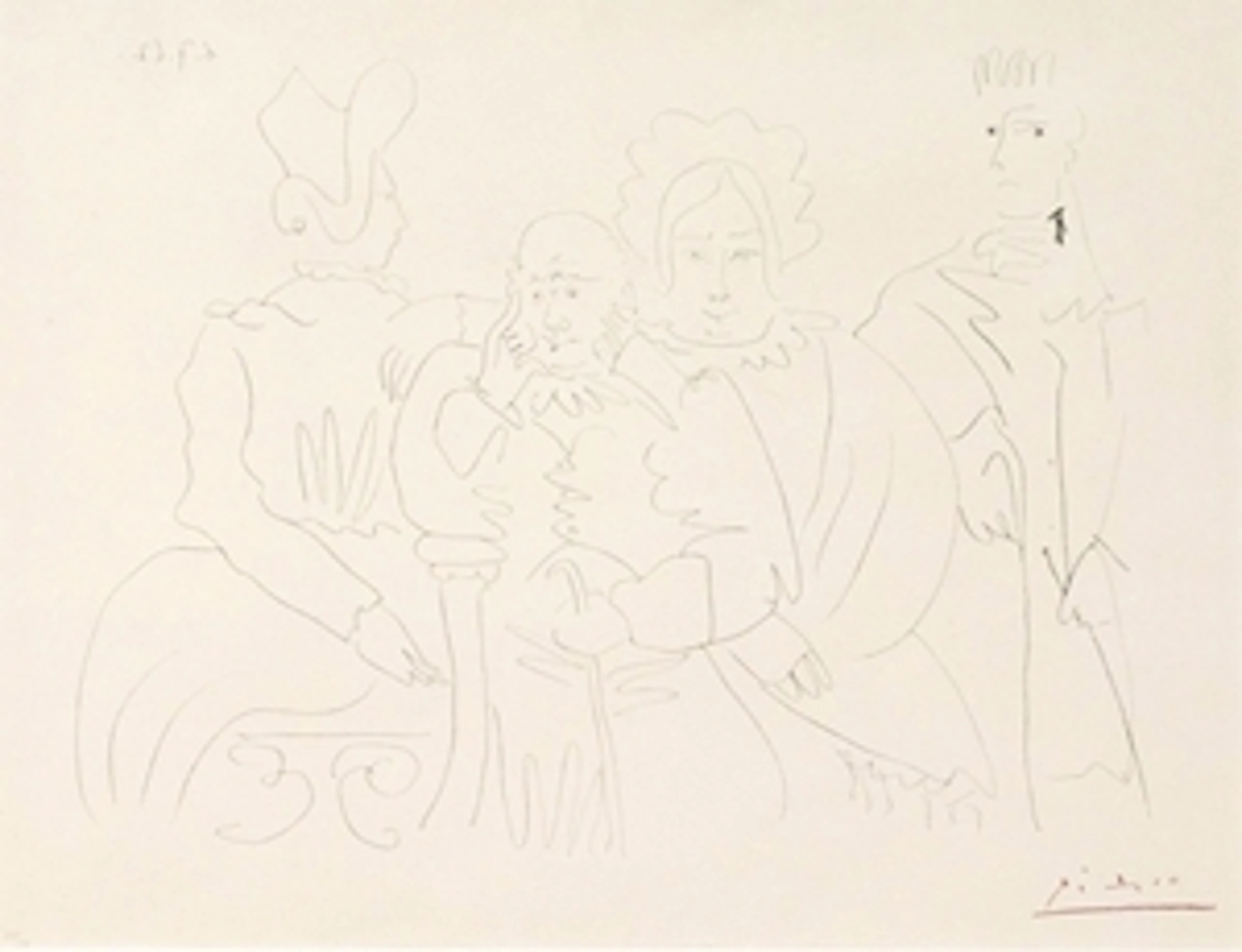 Portrait de famille, quatre personnages dont trois assis - Pablo Picasso
