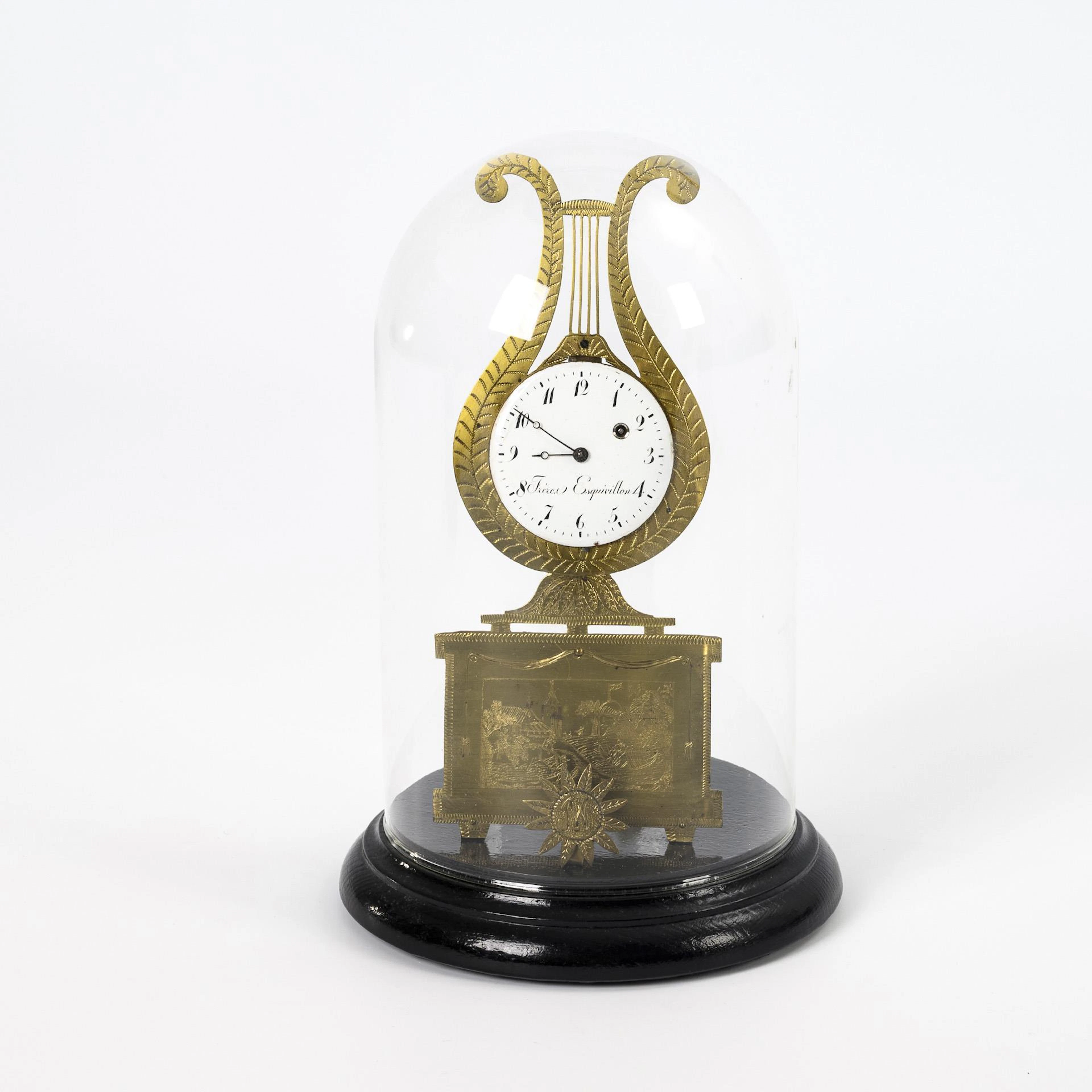 Classical lyre table clock with verge clock movement "Frères Esquivillon".