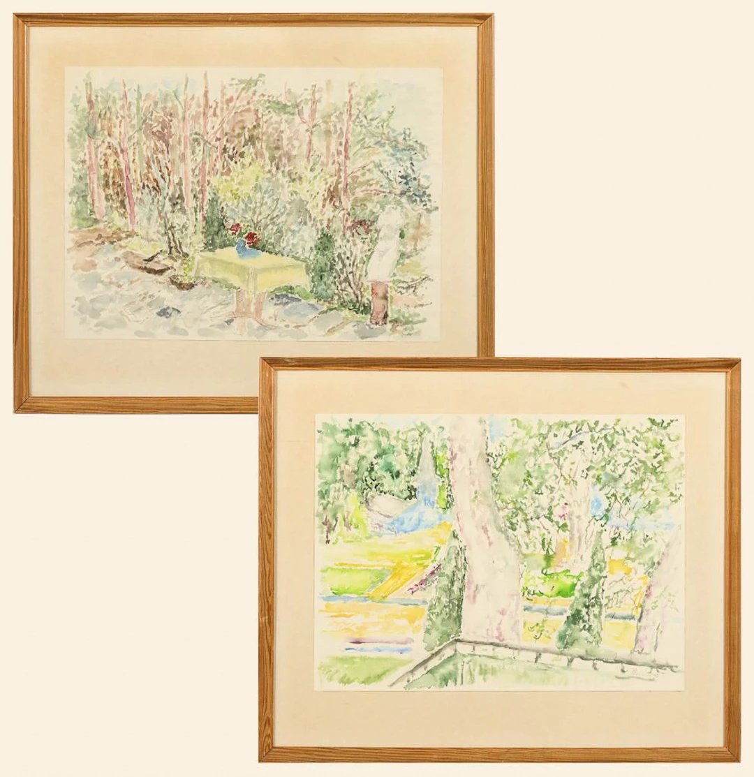Indistinctly signed: Two watercolors