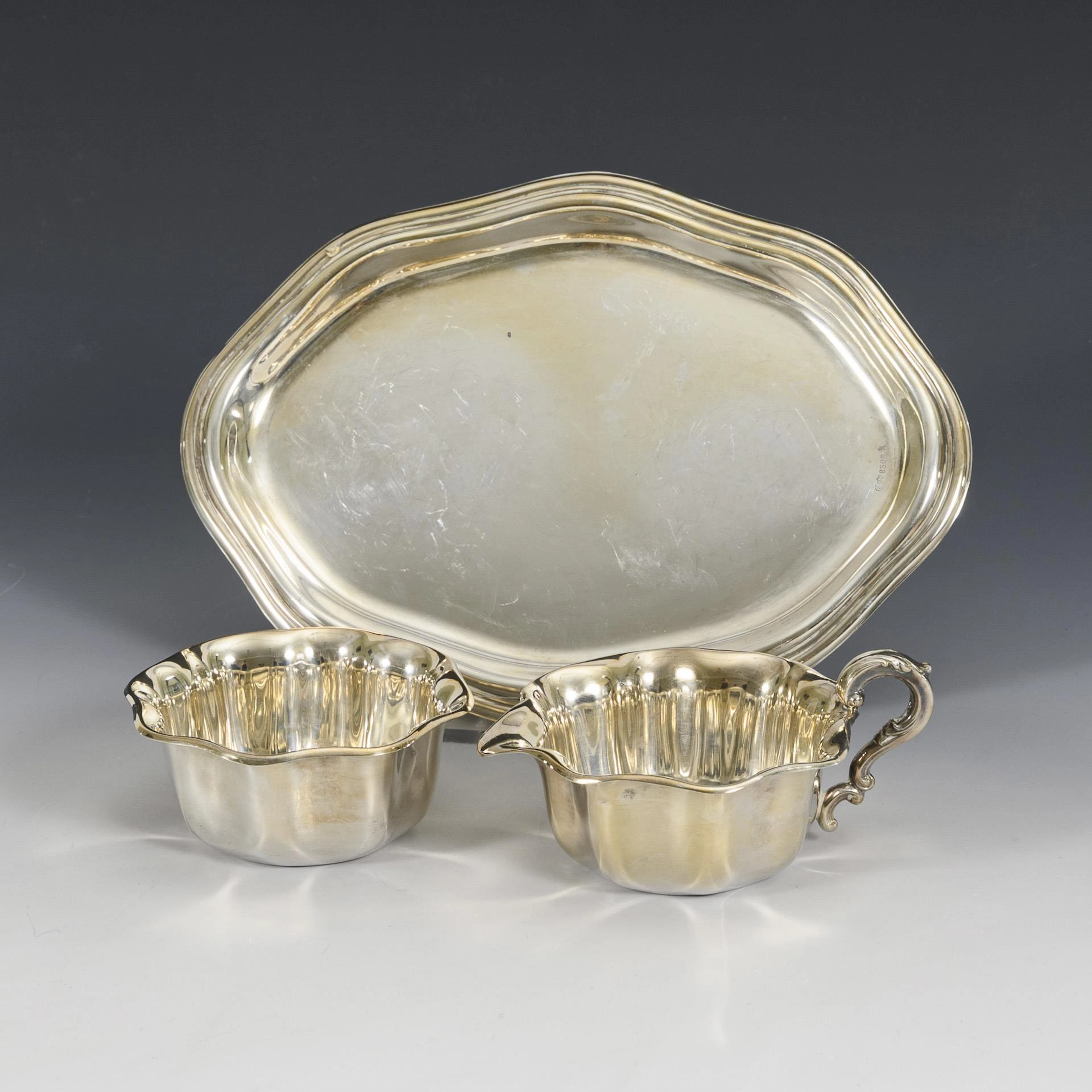 Silver sugar and cream set on tray. Brothers Deyhle, Schwäbisch Gmünd.