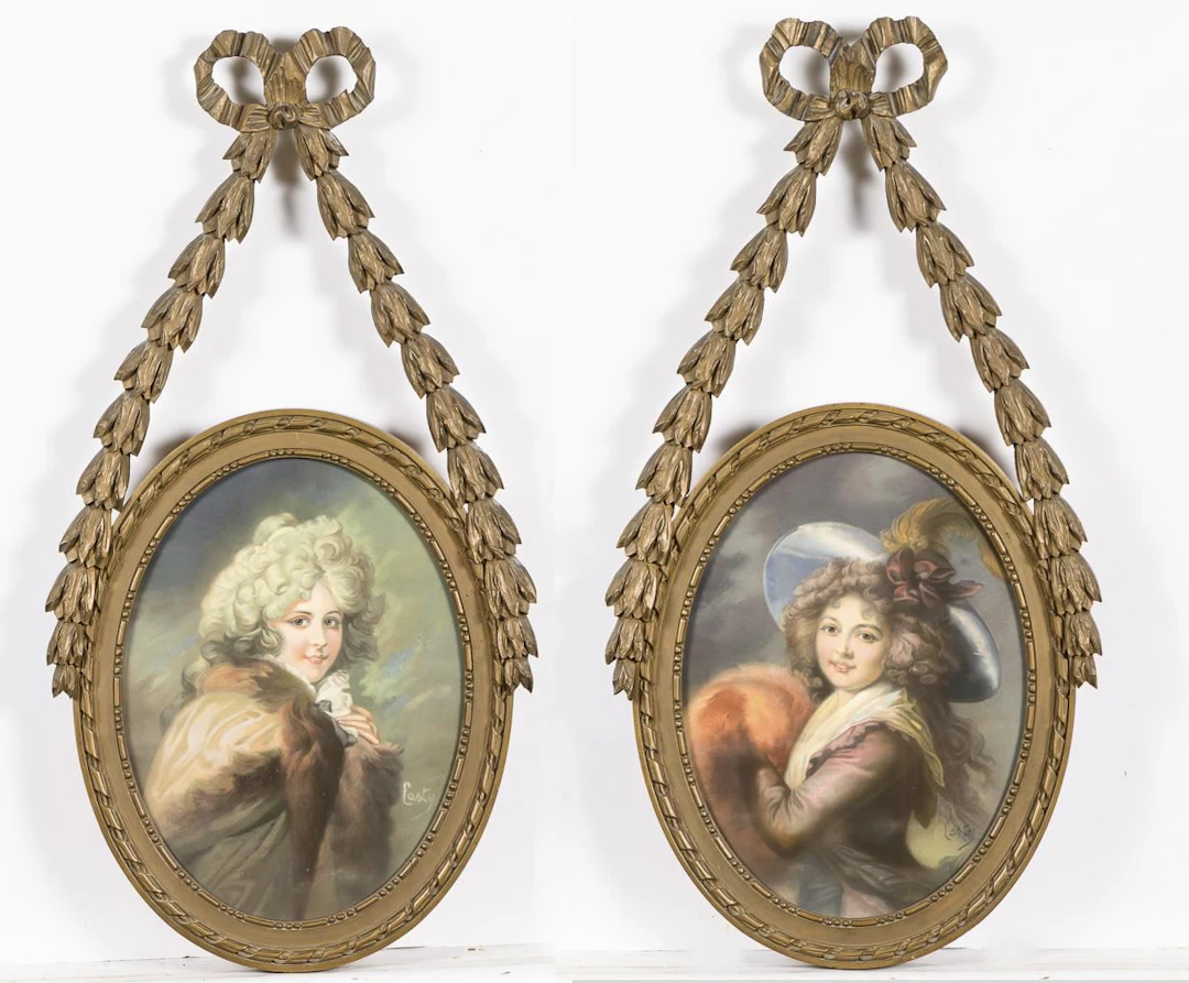 Pair of pastel portraits: portraits of women