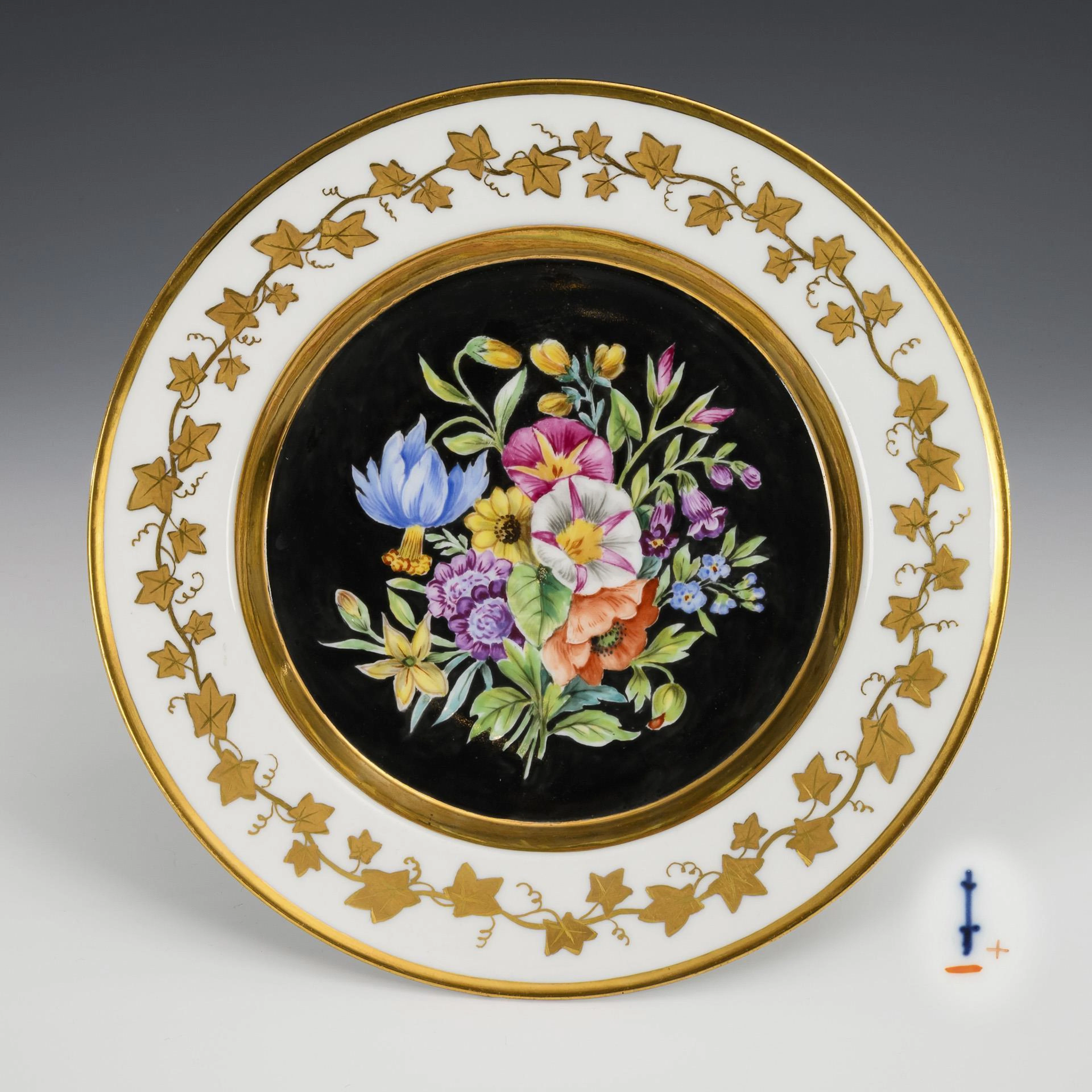 Biedermeier plate with flower painting. KPM Berlin.