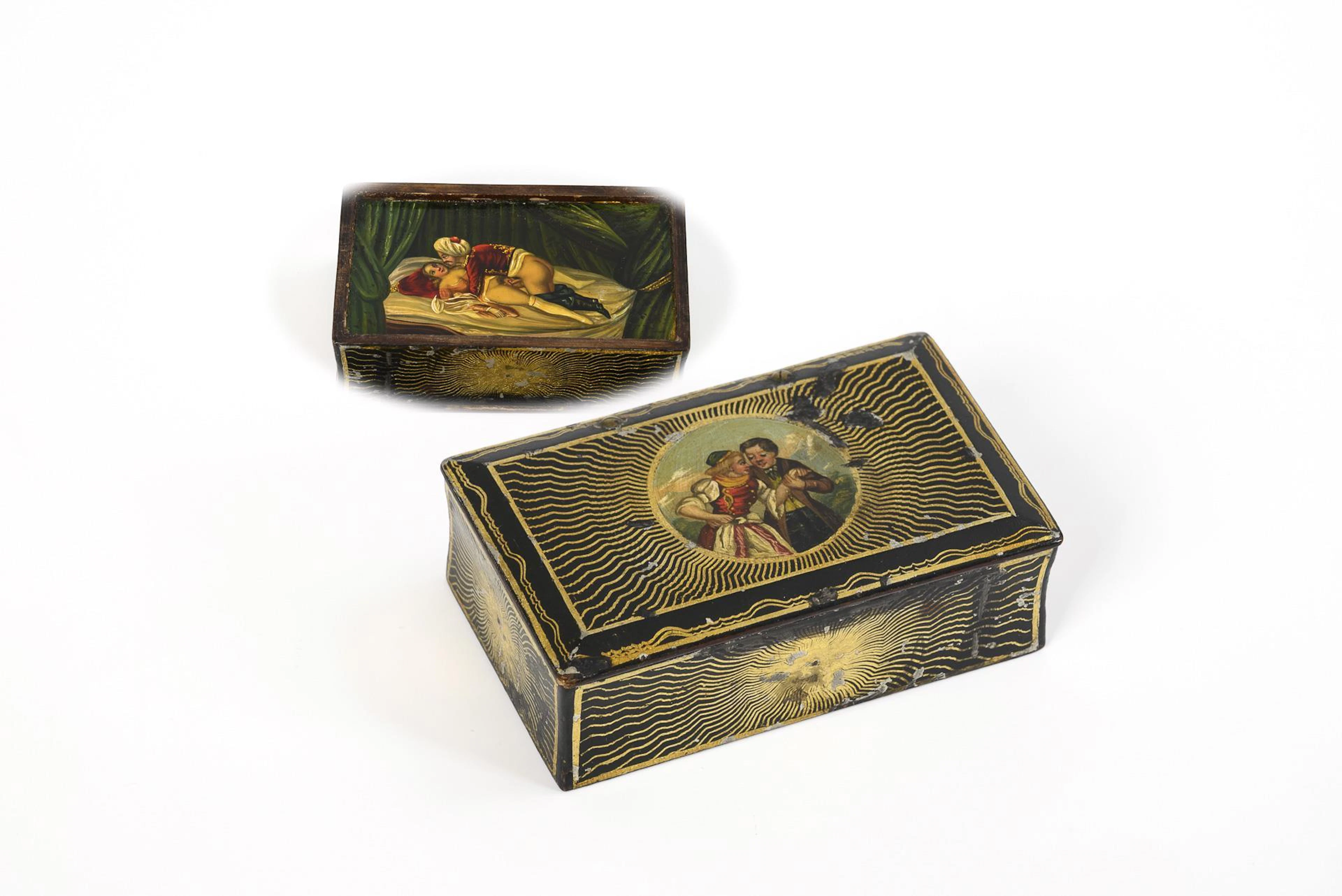 Casket with hidden erotic image.