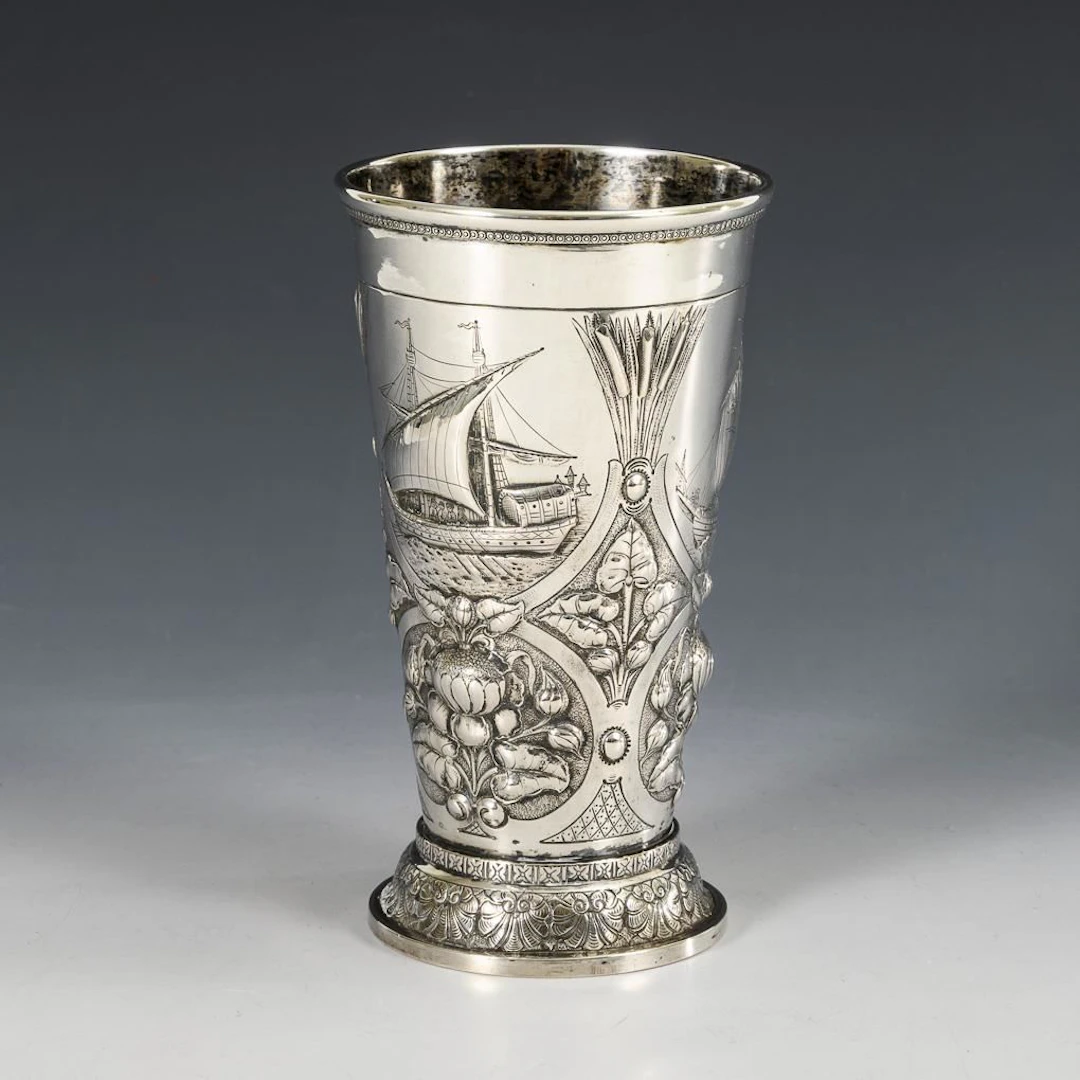 Large silver goblet with sailing ships. Otto Wolter, Schwäbisch Gmünd.