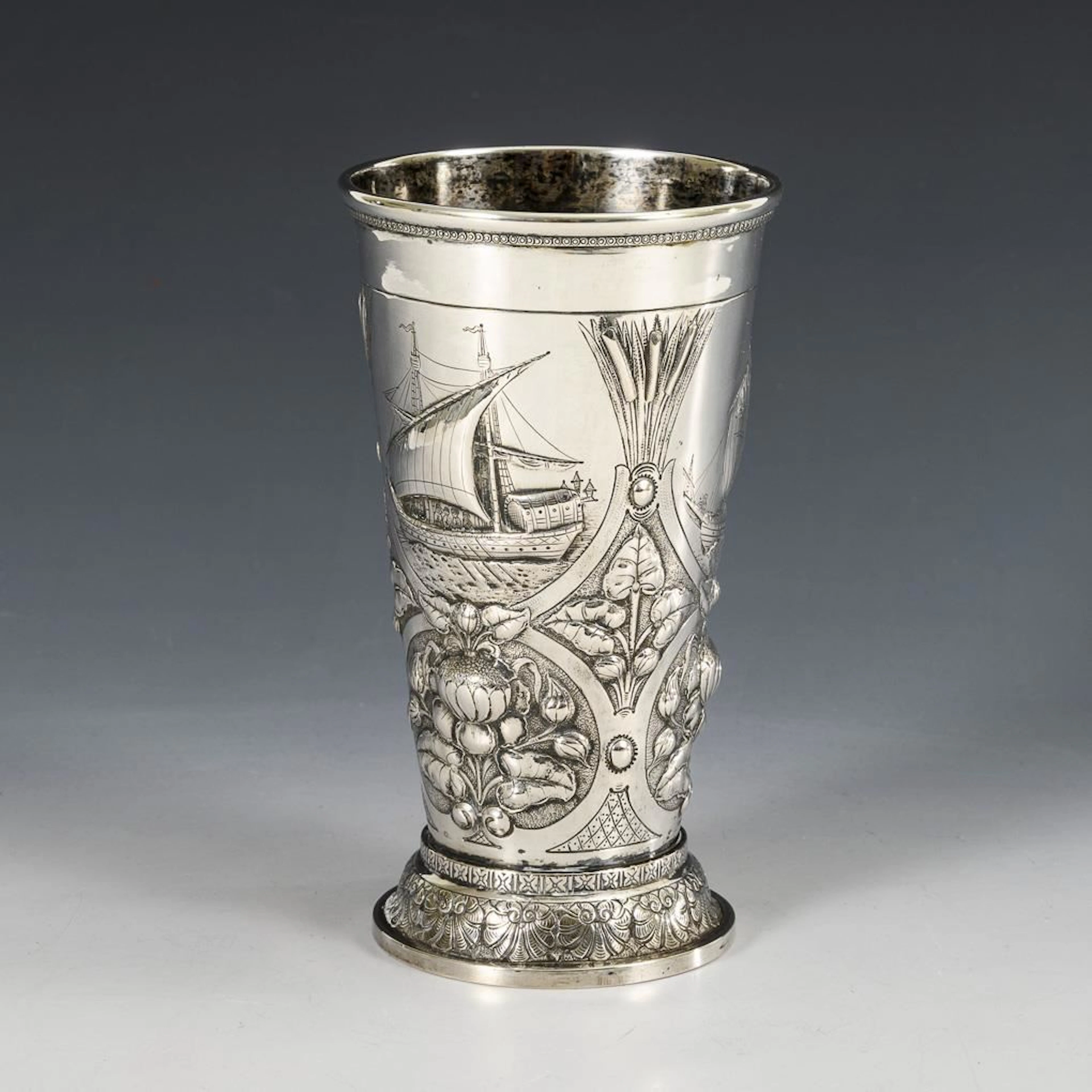 Large silver goblet with sailing ships. Otto Wolter, Schwäbisch Gmünd.