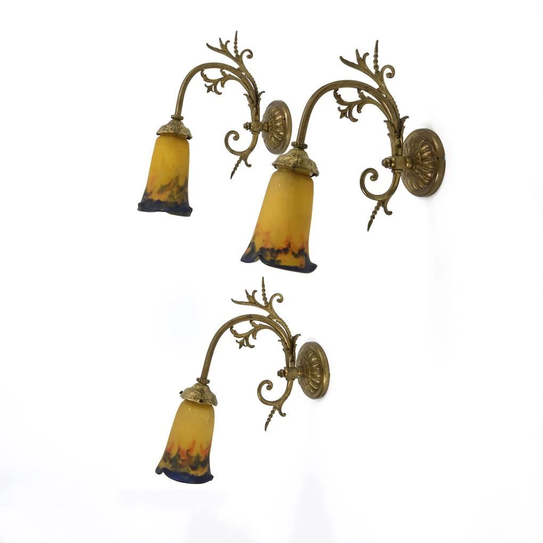 3 Art Nouveau wall sconces. Muller Frères, Luneville.