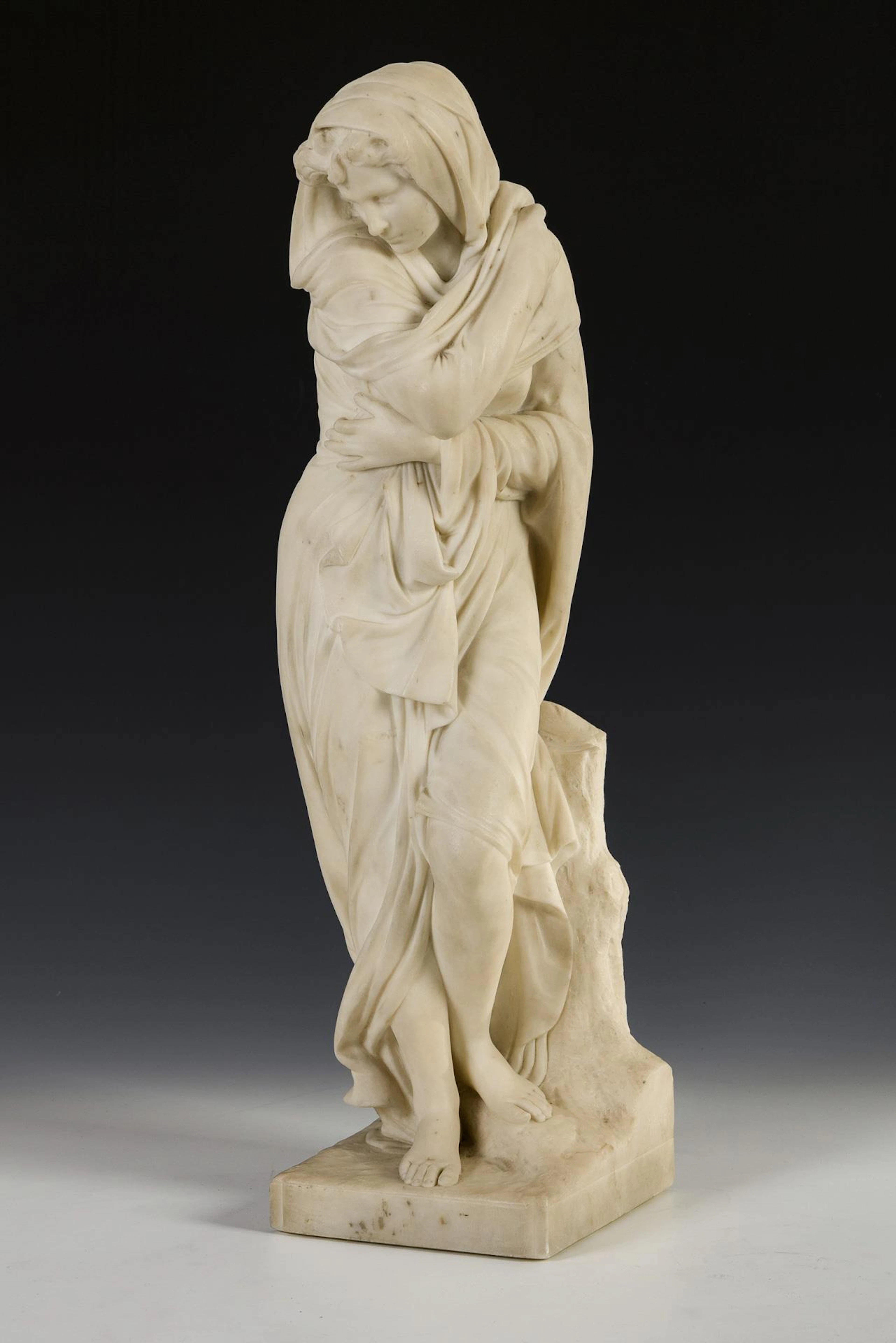 CARLIER, E, CARLIER, E, Marble sculpture of a young woman in a shawl