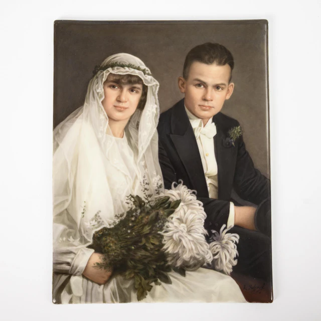 Porcelain painting: Wedding couple. Hutschenreuther.