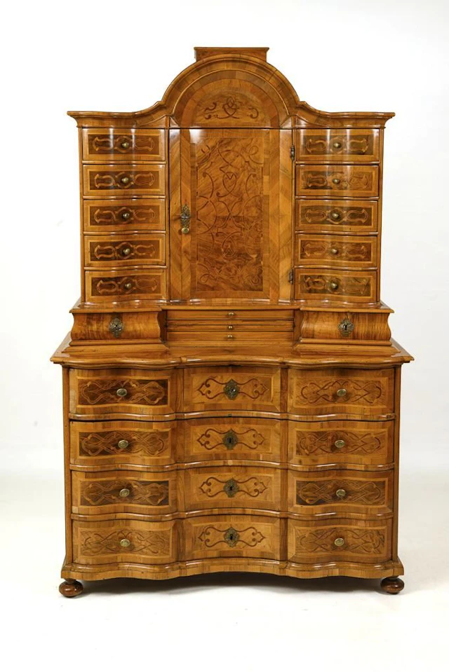 Richly inlaid Baroque tabernacle secretary.