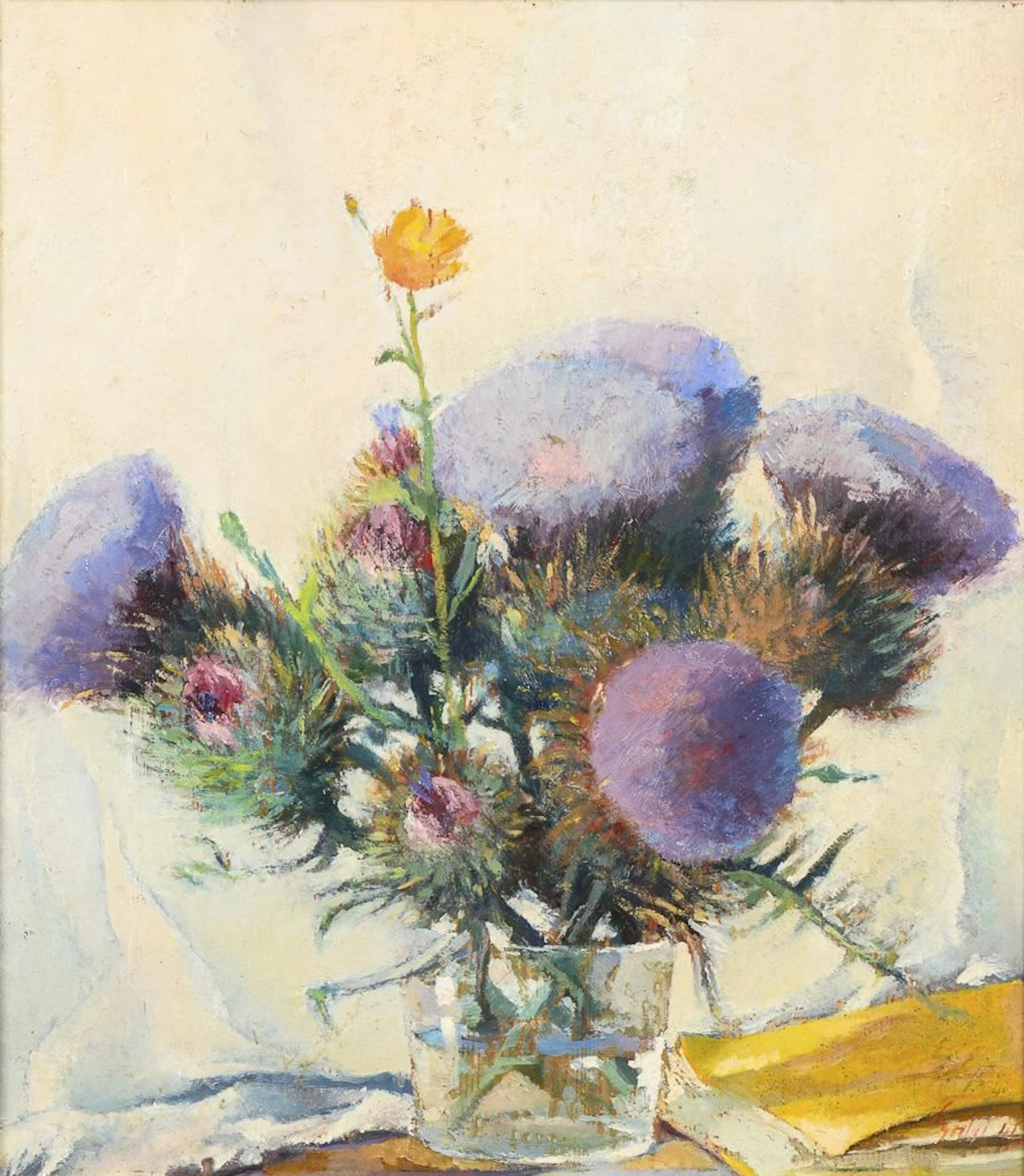Indistinctly signed: Blooming Thistles