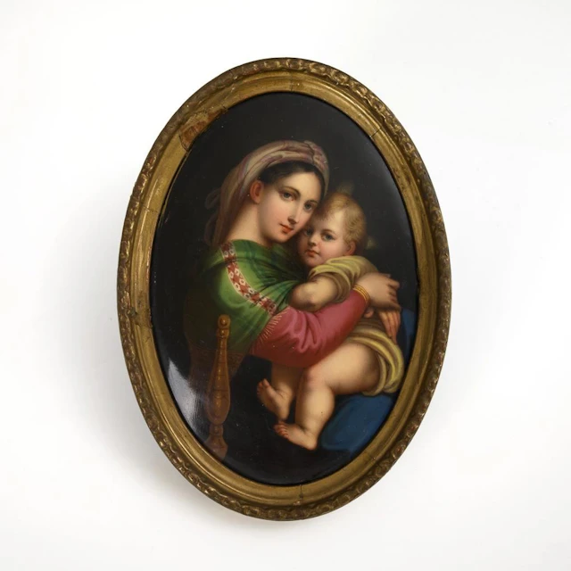 Small porcelain painting: Madonna della sedia.