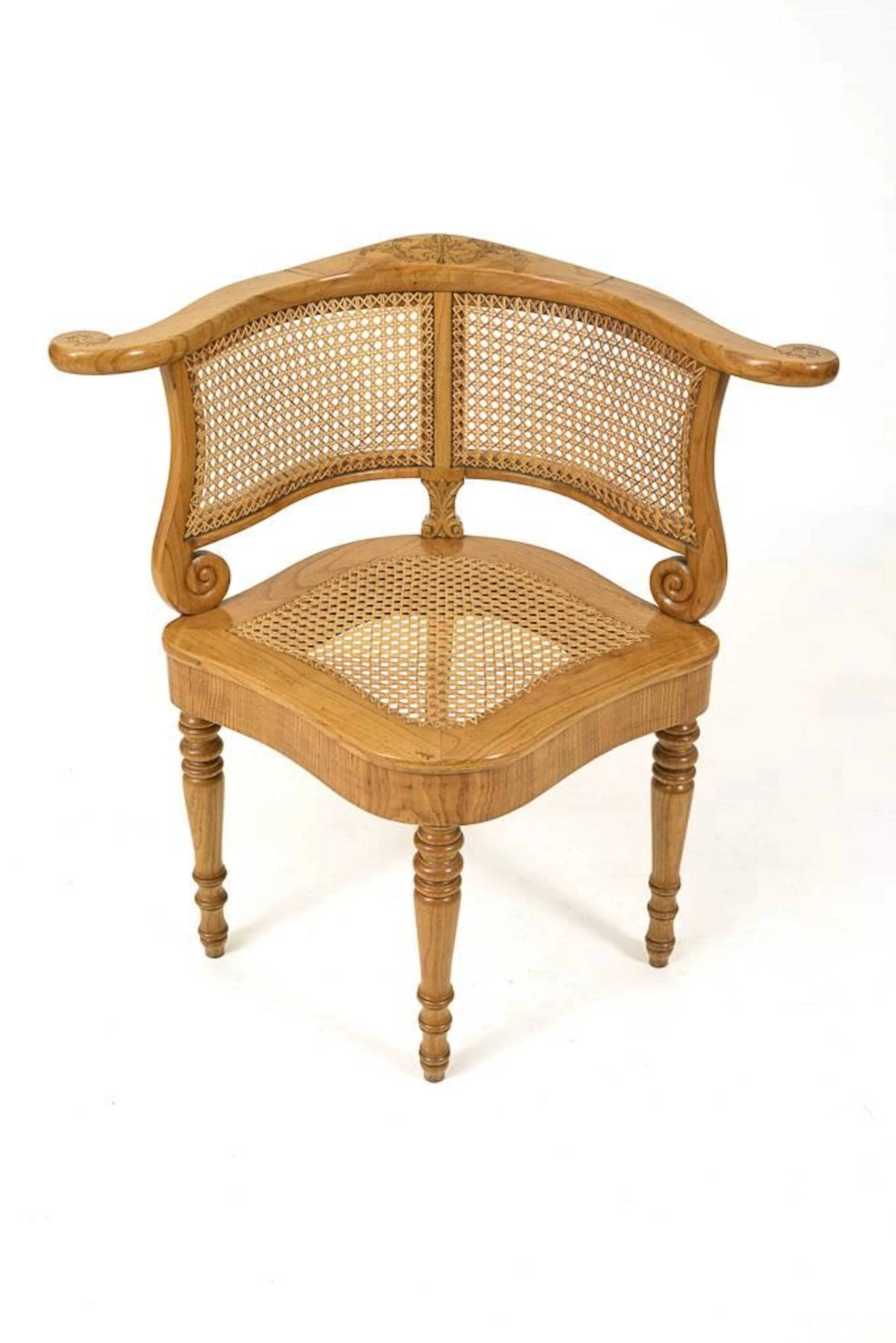 Corner desk chair with Viennese wickerwork.