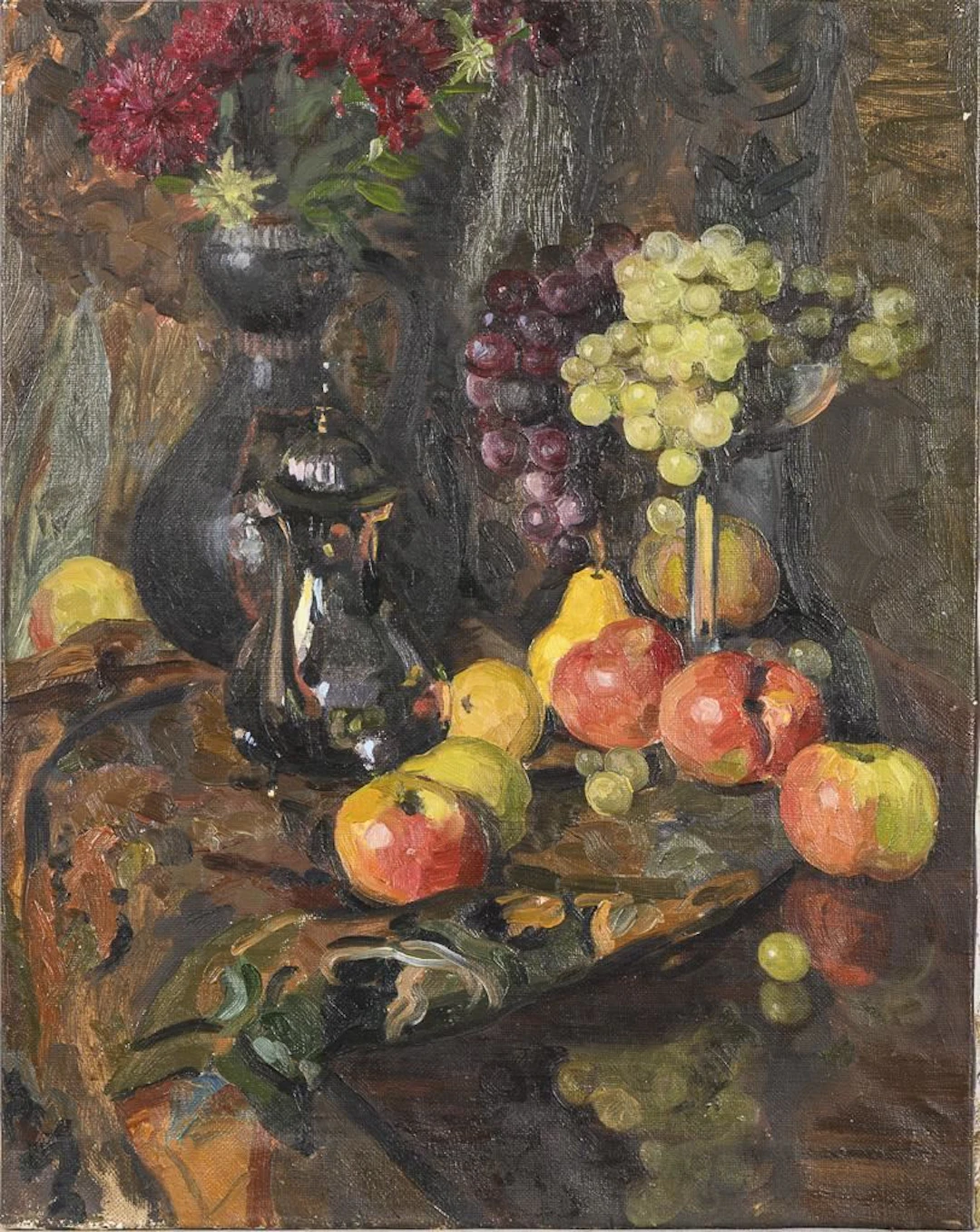 Russian painter: Still Life with a Silver Pitcher and Fruit