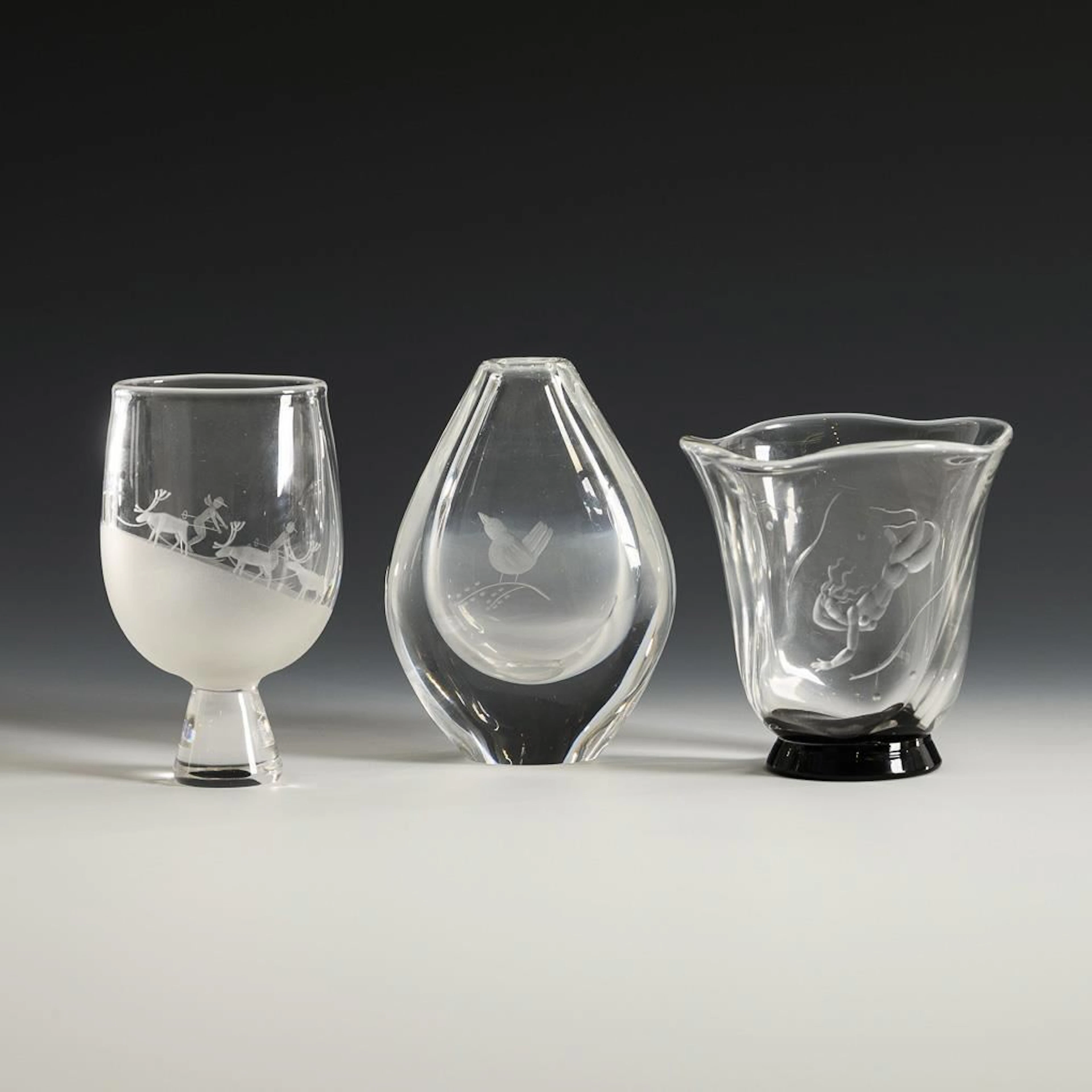 3 Orrefors glasses. Orrefors Glasbruks.