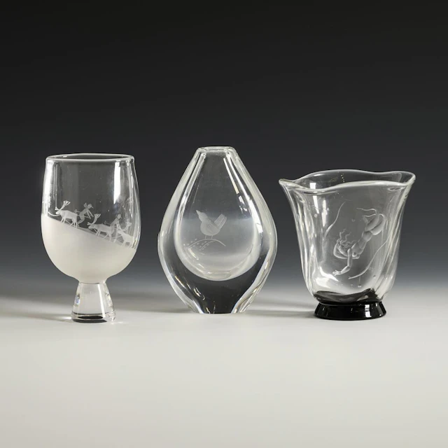 3 Orrefors glasses. Orrefors Glasbruks.