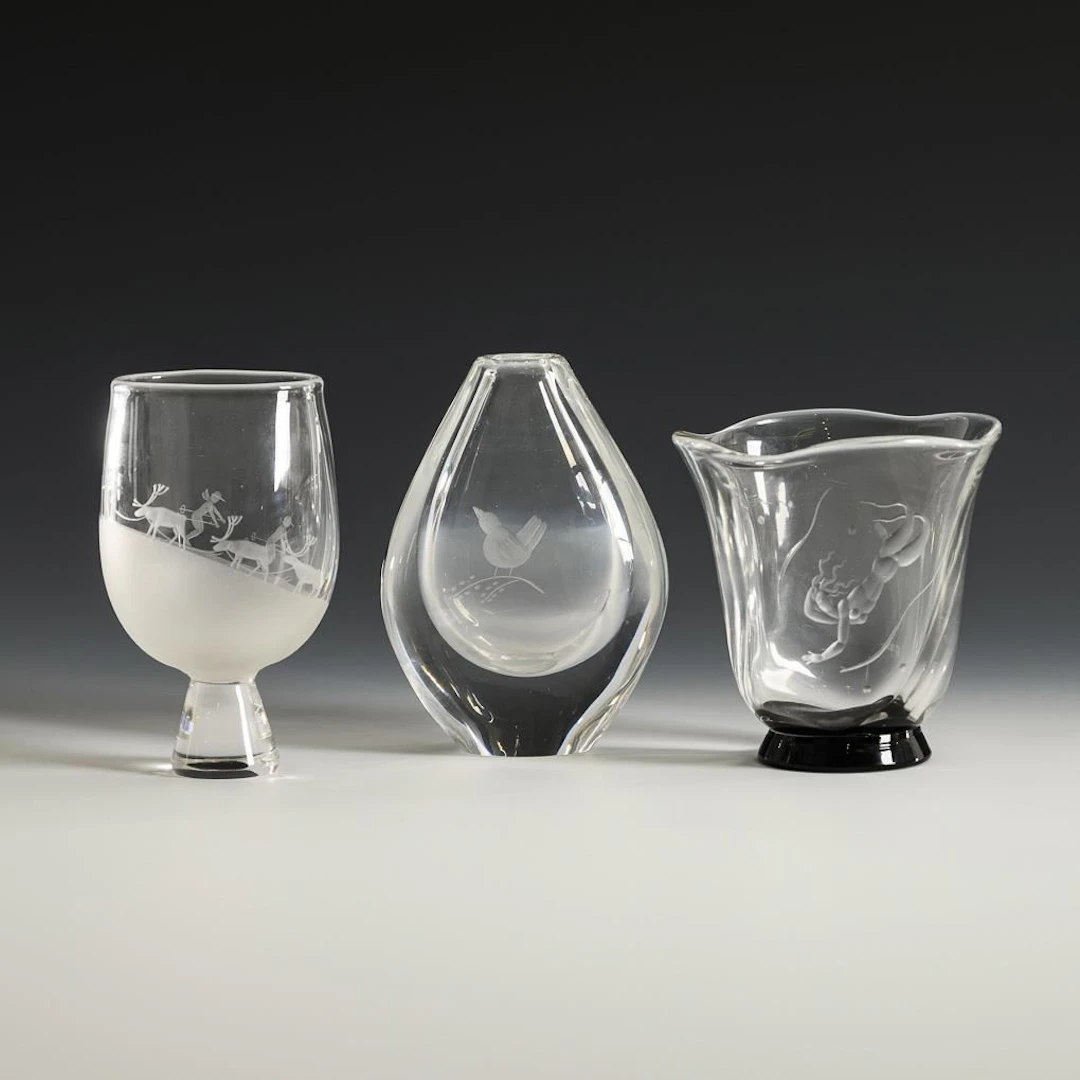 3 Orrefors glasses. Orrefors Glasbruks.