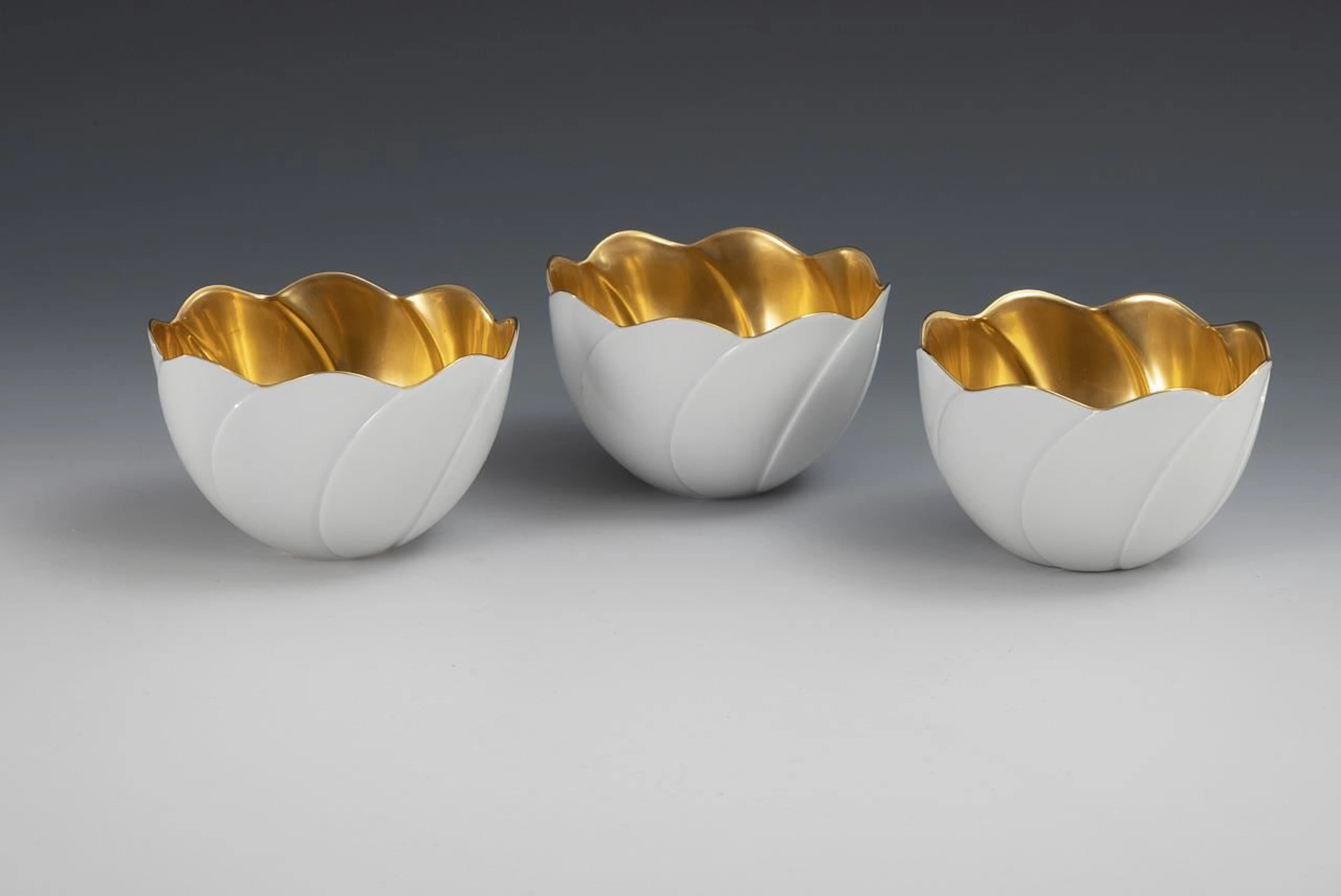 3 Water Lily Bowls. Meissen.