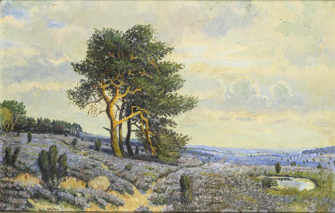 Indistinctly signed: Blooming Heath Landscape