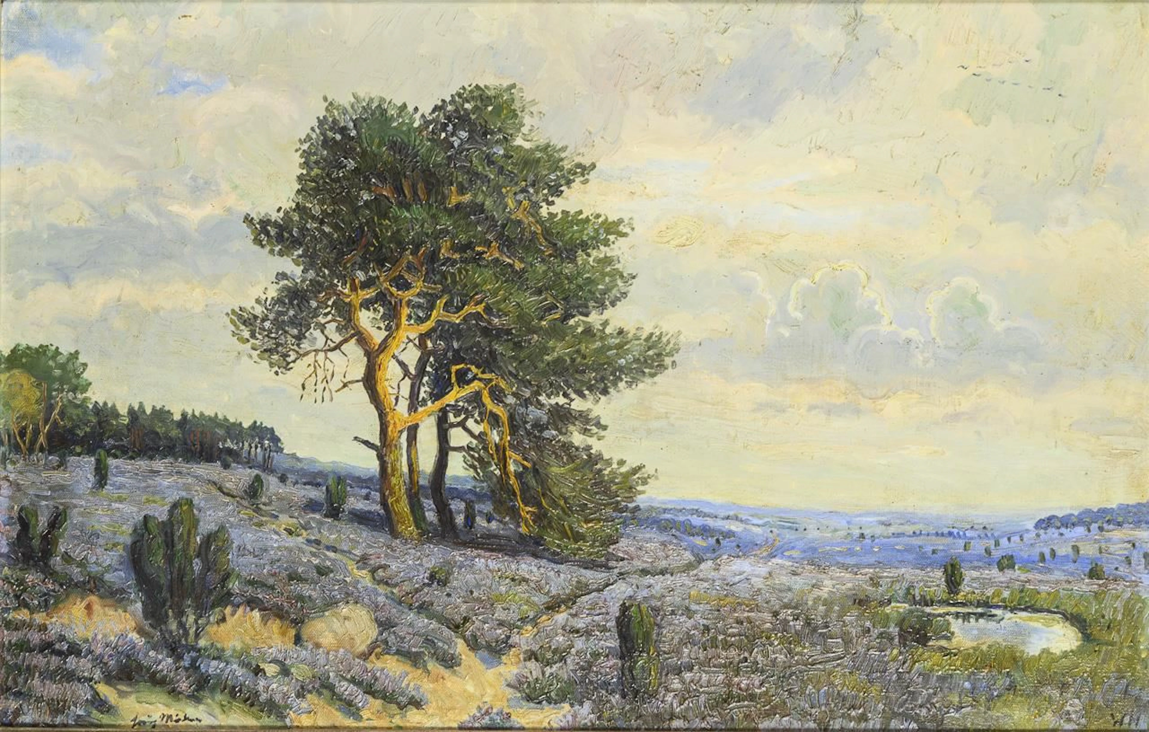 Indistinctly signed: Blooming Heath Landscape
