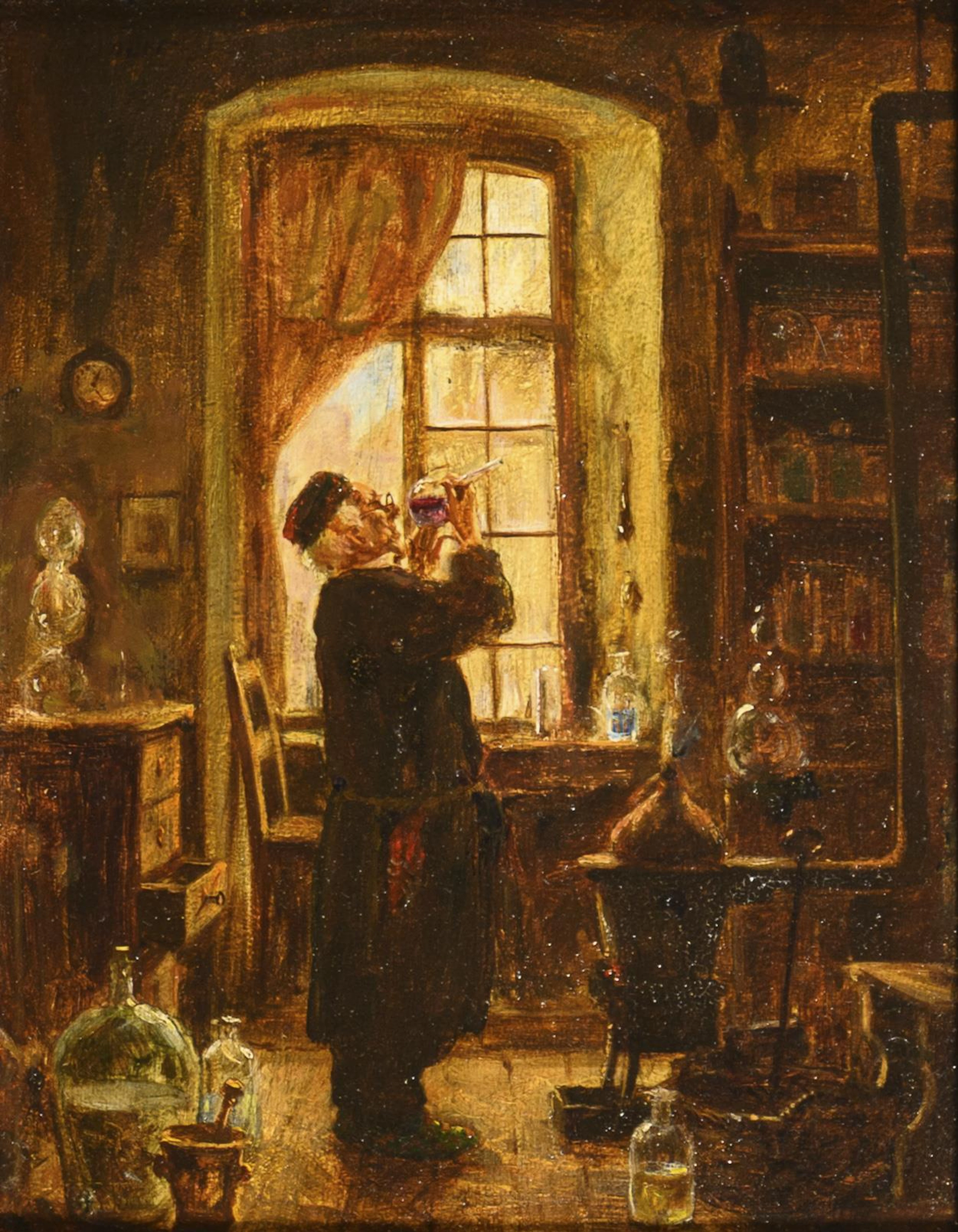GRÖBER, H, GRÖBER, H, GRÖBER, H, Genre scene with alchemist