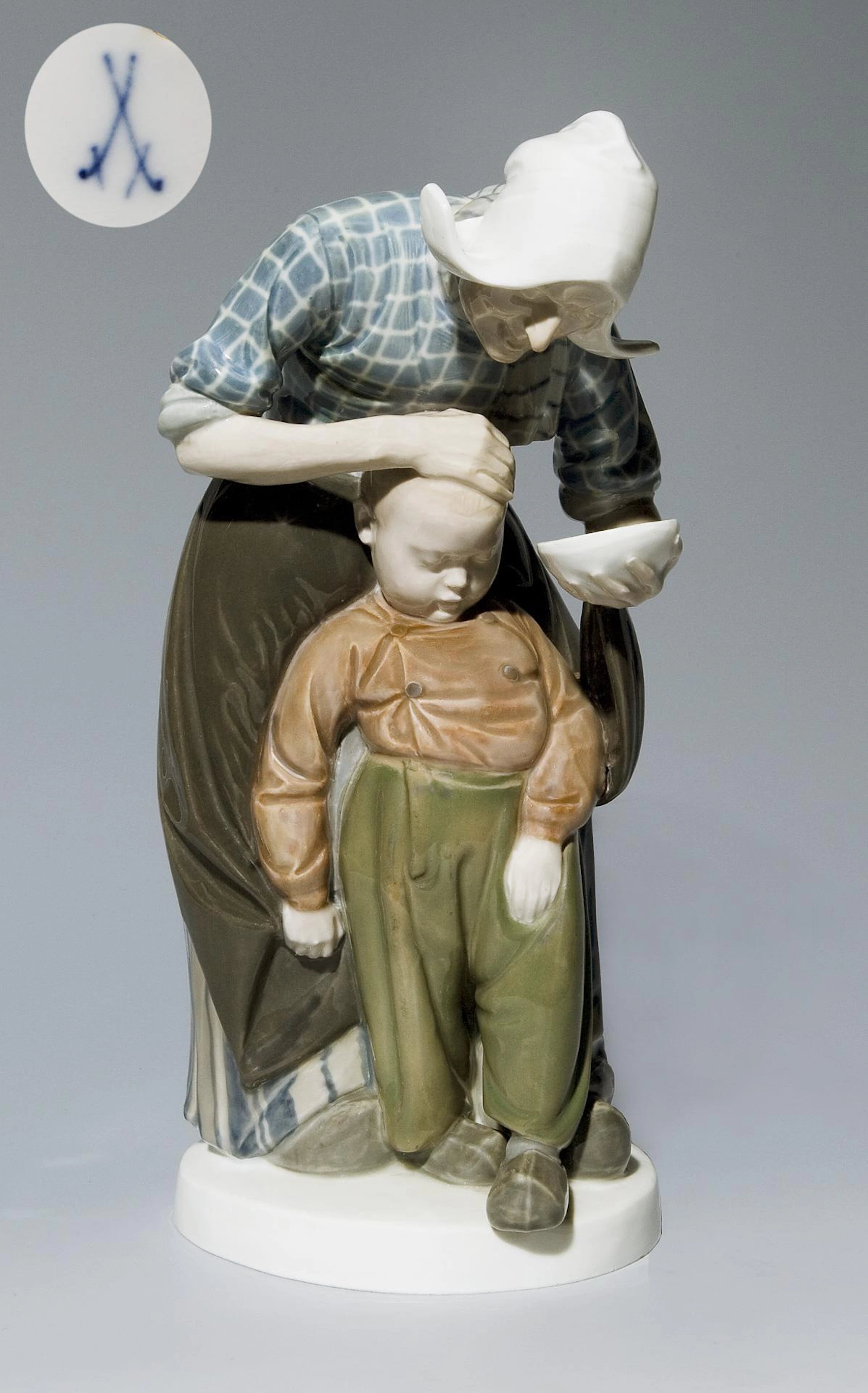 Art Nouveau figurine group: Dutch grandmother with child. Meissen.