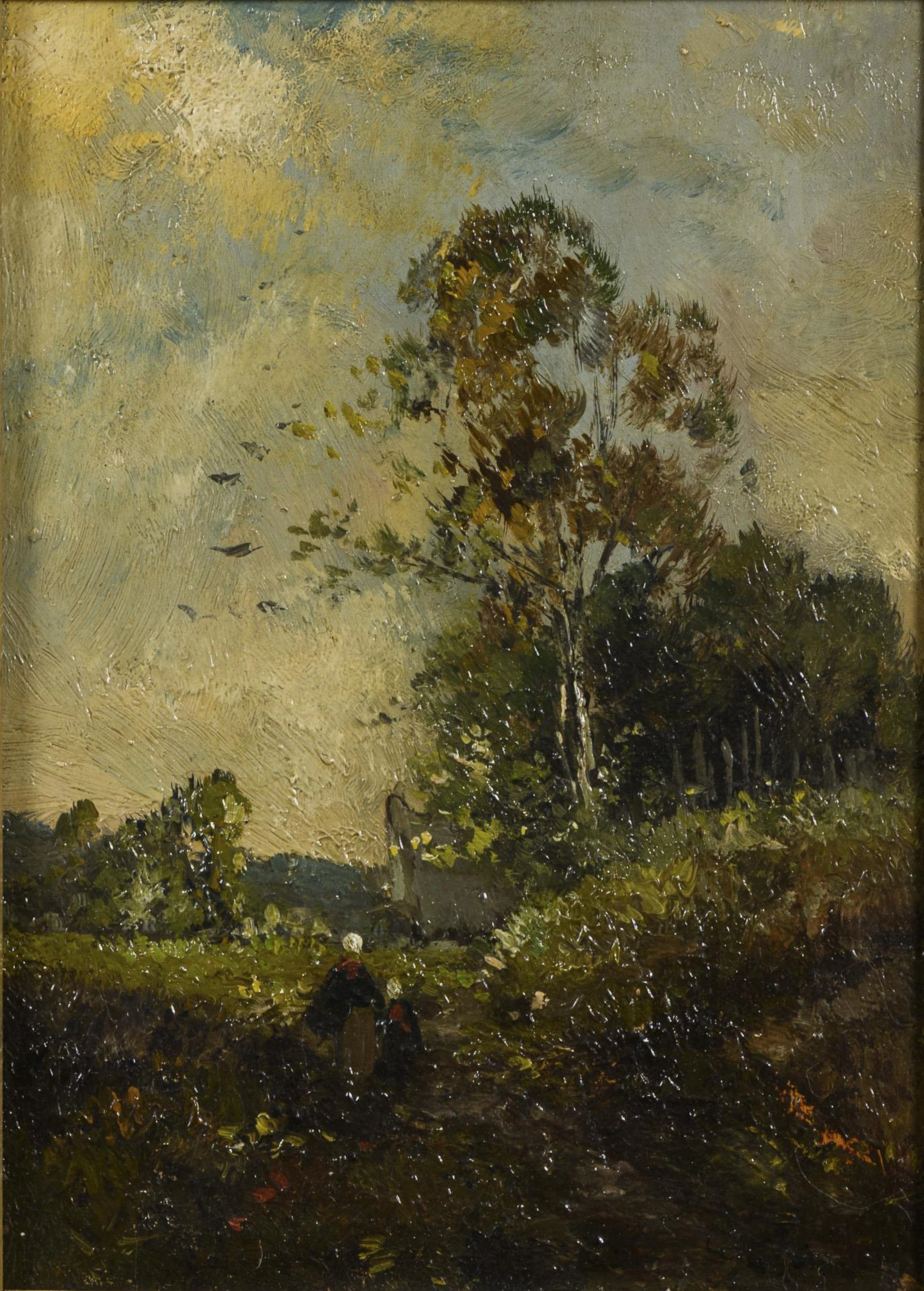 Barbizon School: Forest landscape with staffage