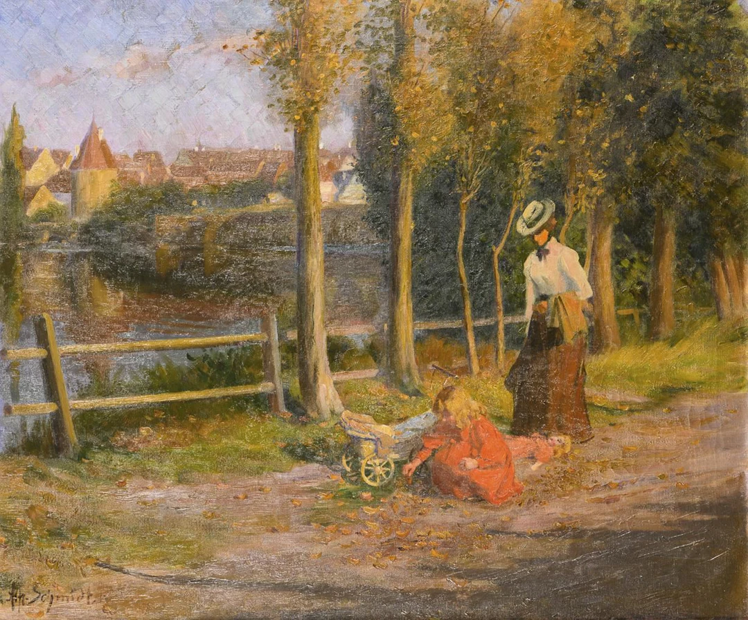 SCHMIDT, Alfred (1867 Dresden – 1956 Gräfelfing): Evening by the River.