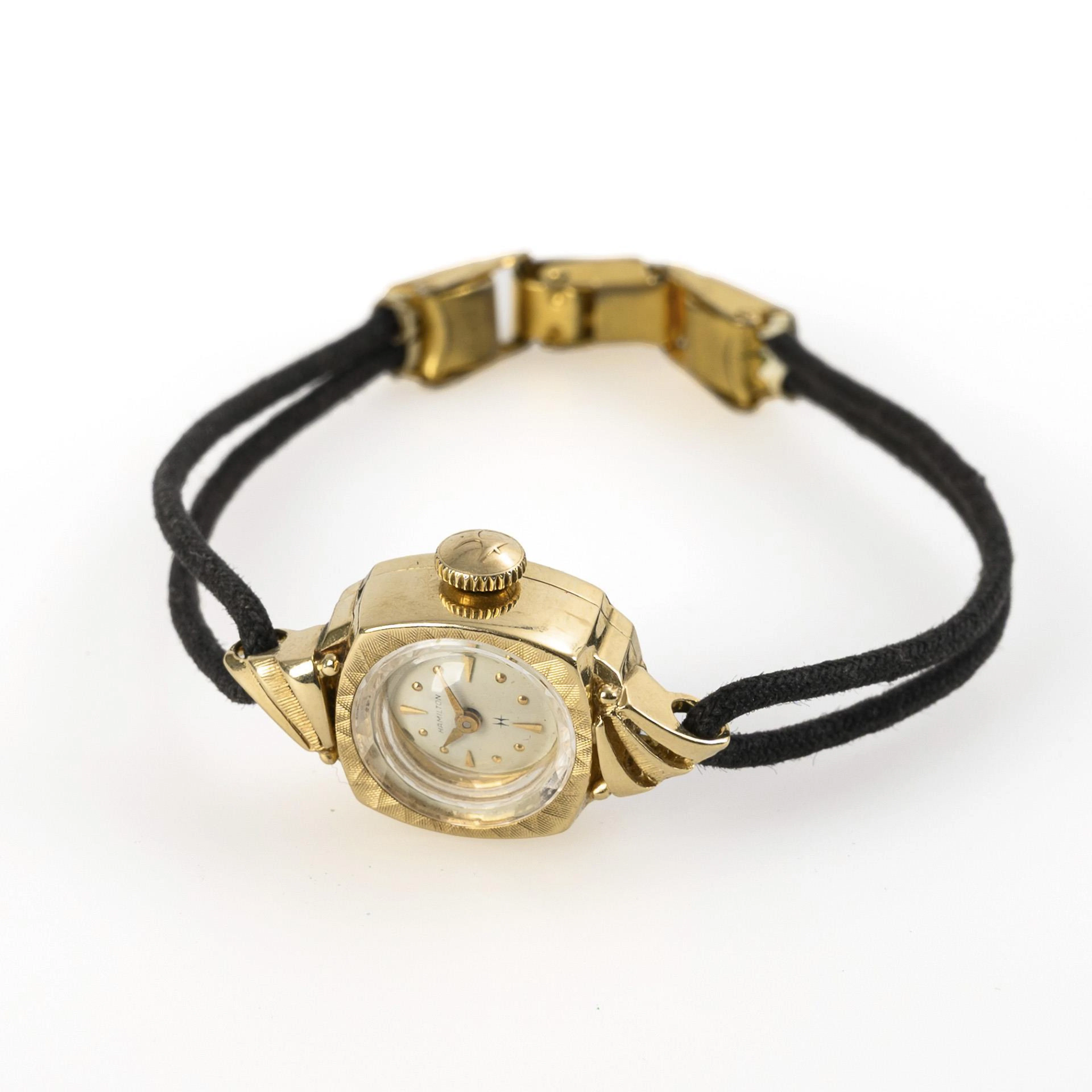 Gold ladies' wristwatch in Art Deco style. Hamilton Watch Co, Lancaster PA.