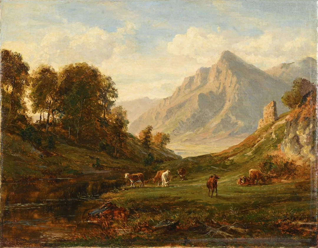 Mountain Landscape with Grazing Cattle