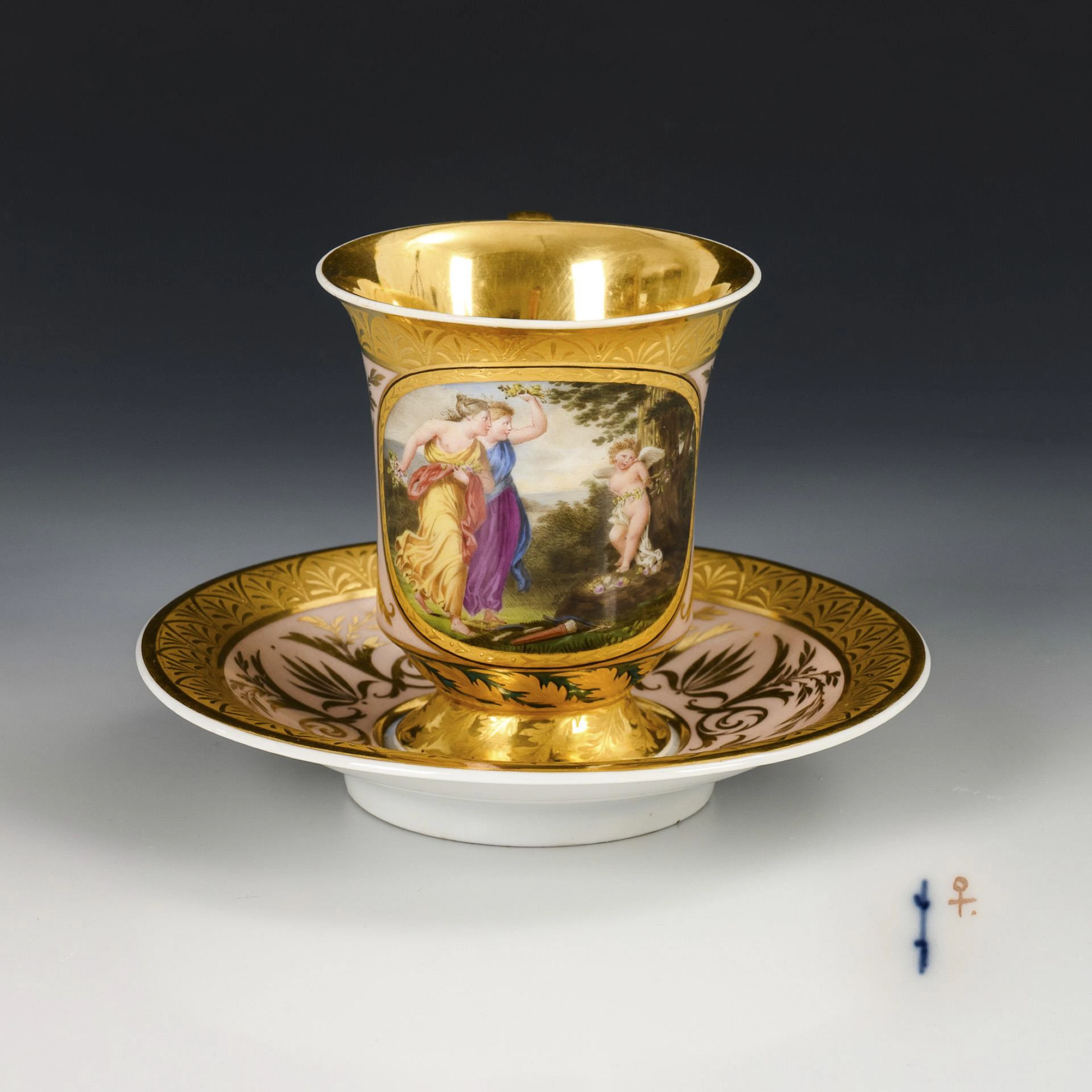 Biedermeier picture cup: The Punishment of Cupid. KPM Berlin.