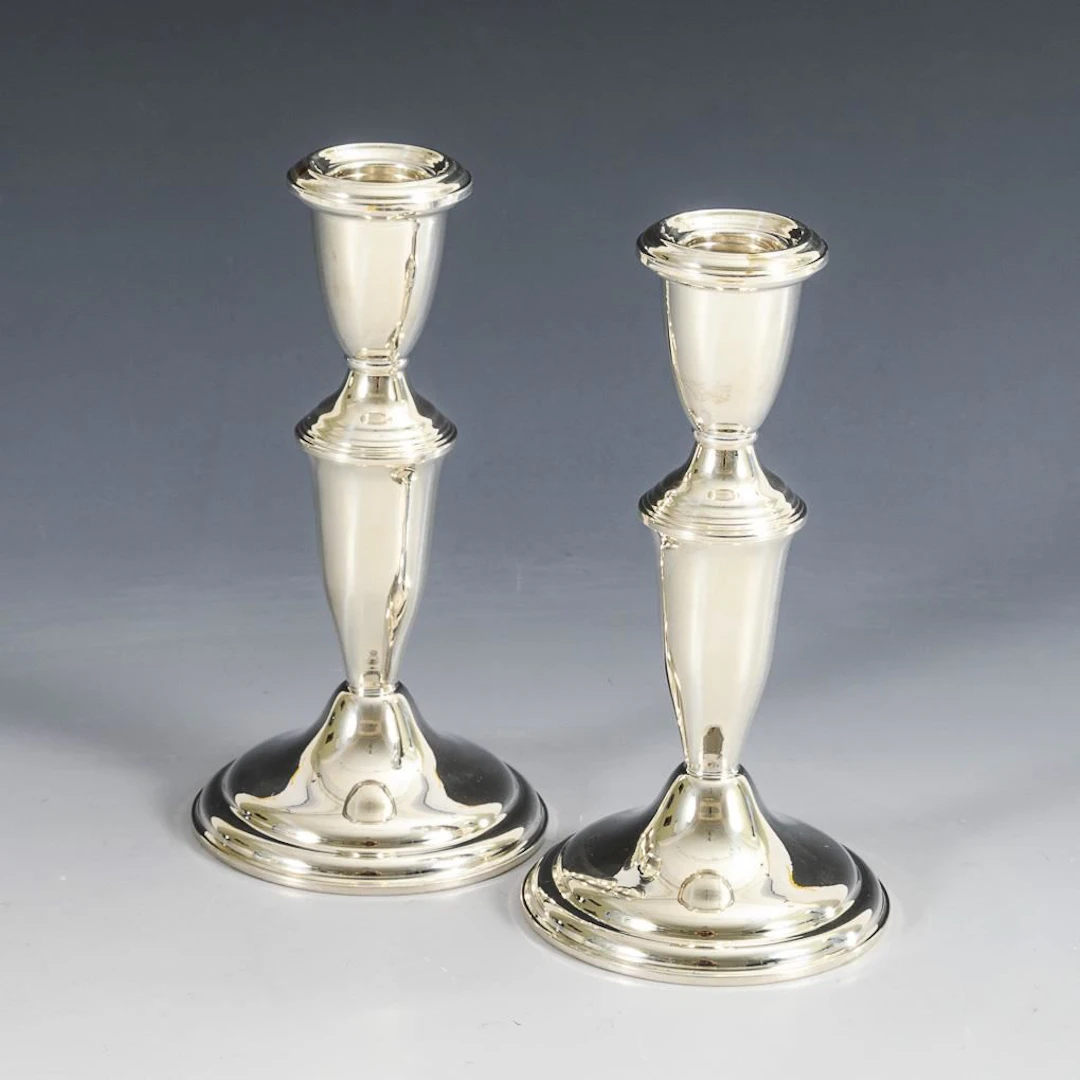 Pair of simple silver candlesticks. Empire Sterling.