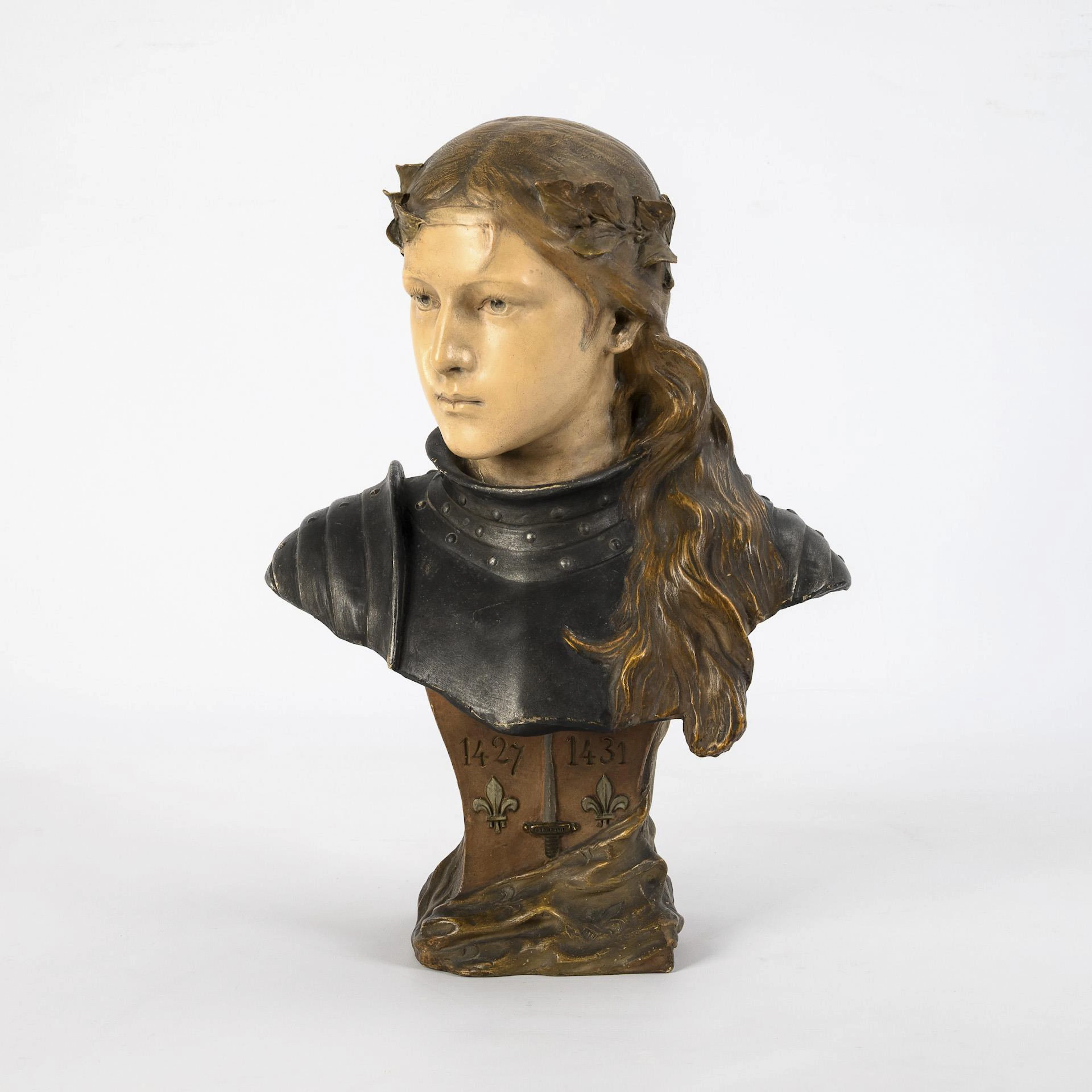 Art Nouveau terracotta bust "Jeanne d`Arc". Viennese manufactory Friedrich