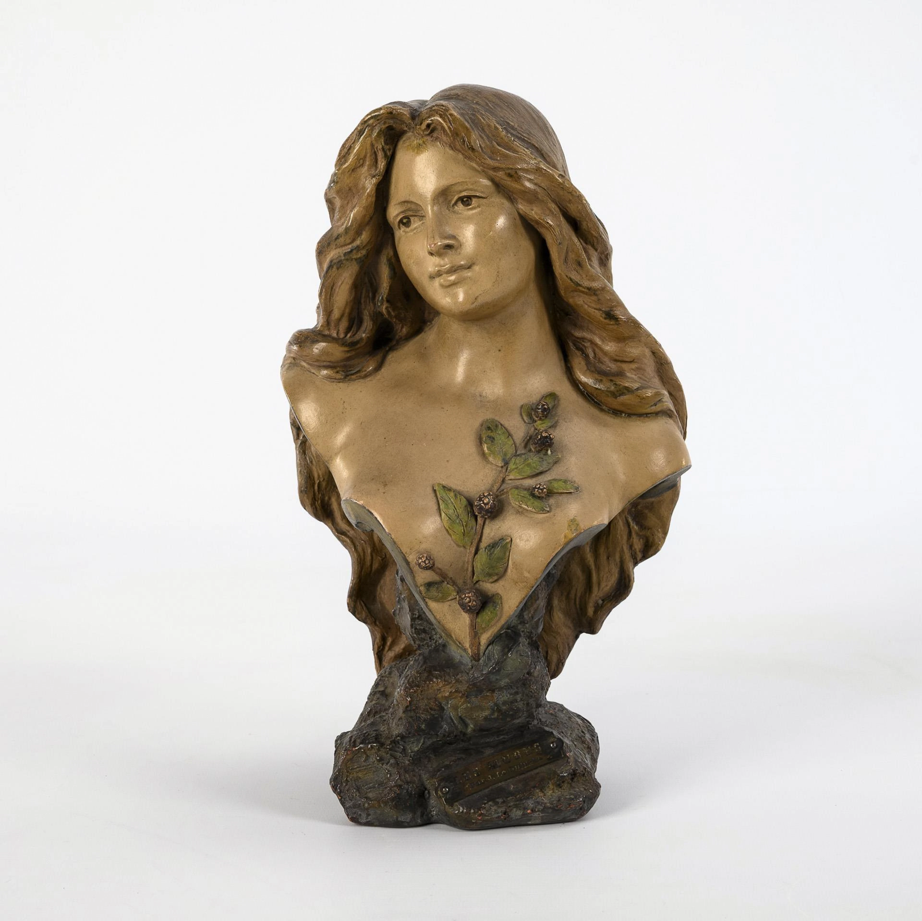 Small Art Nouveau terracotta bust "Les Mures par J. Le Guluche". Alphonse
