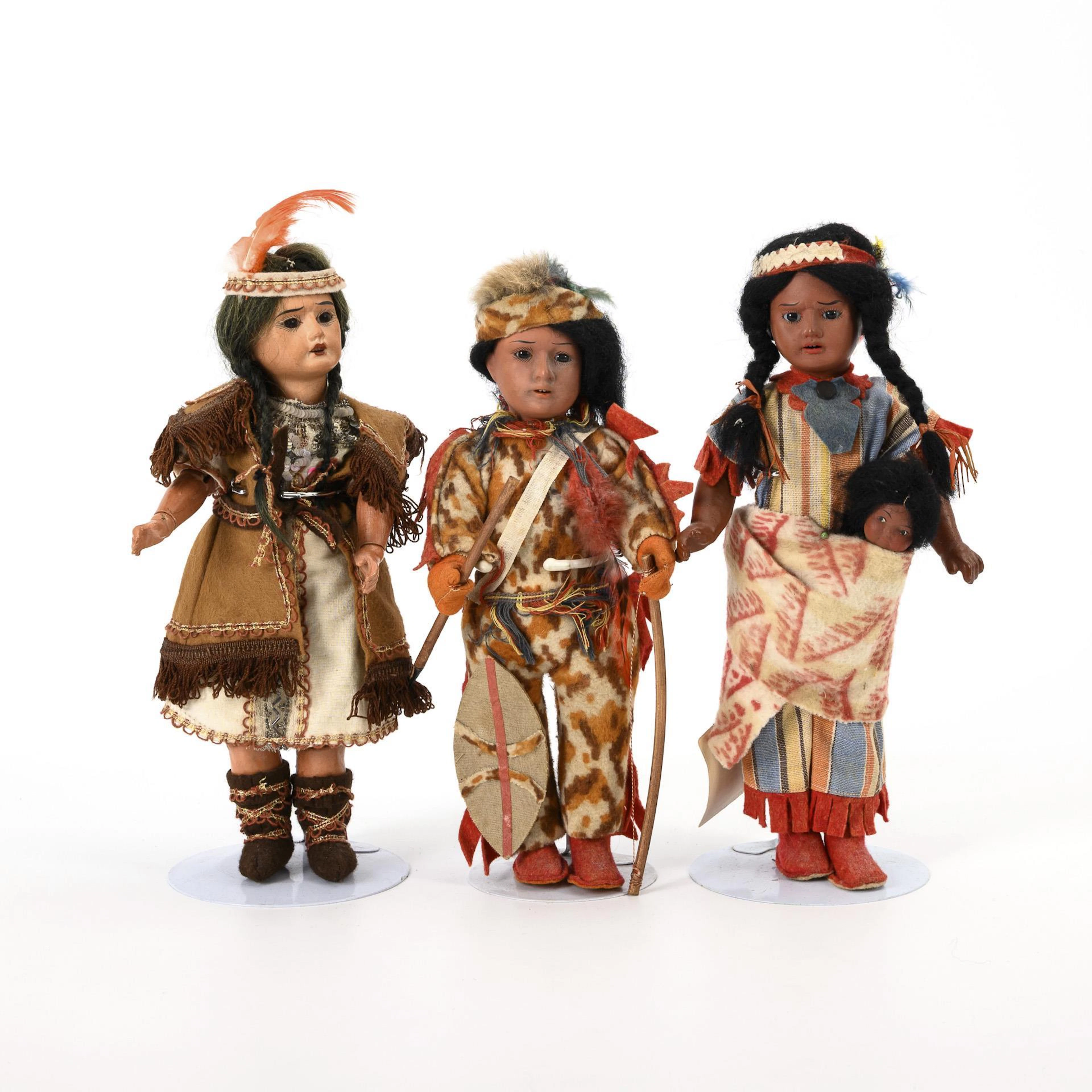 3 Indian dolls and baby. Armand Marseille.
