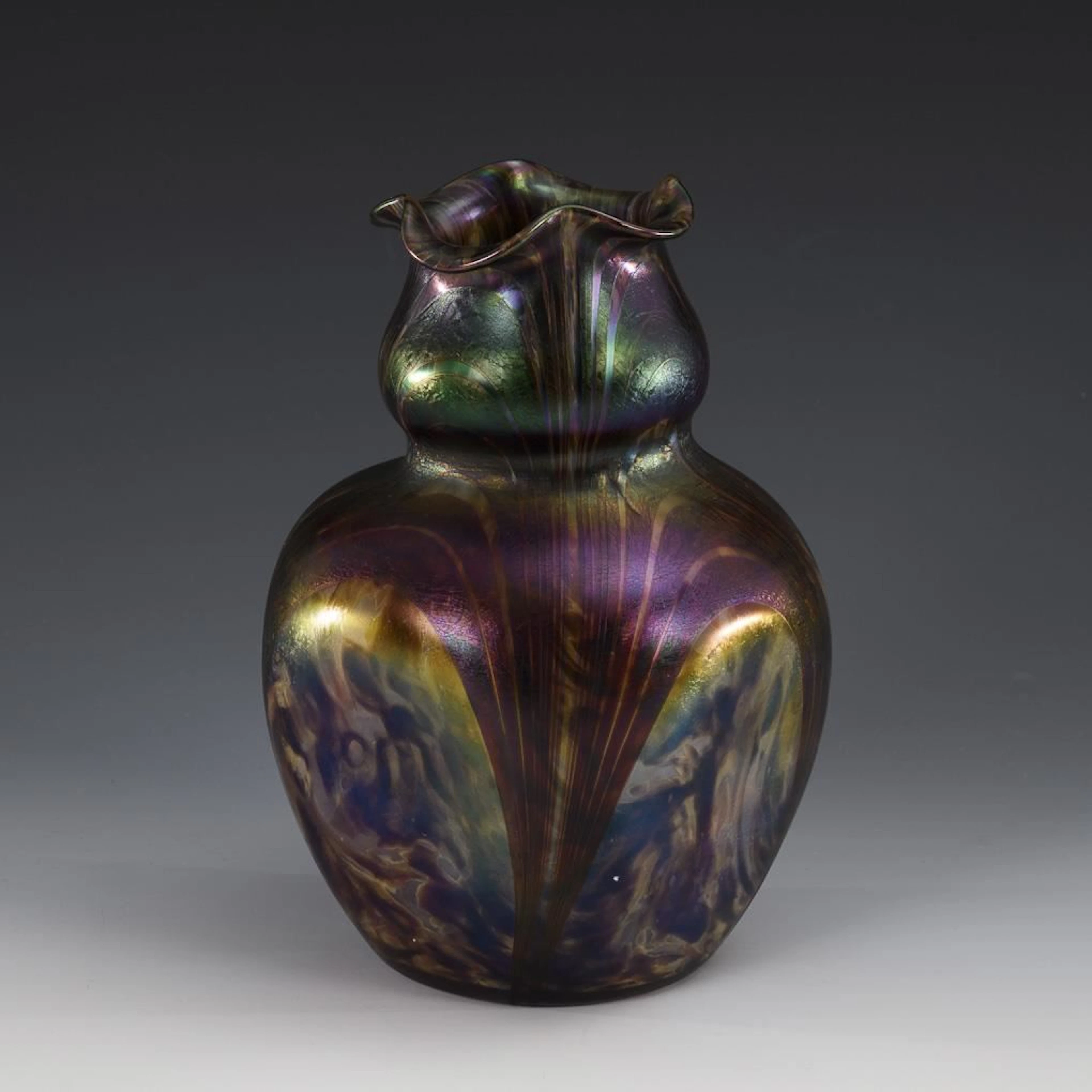 Art Nouveau vase with scalloped and ribbon motifs. Kralik (attributed).