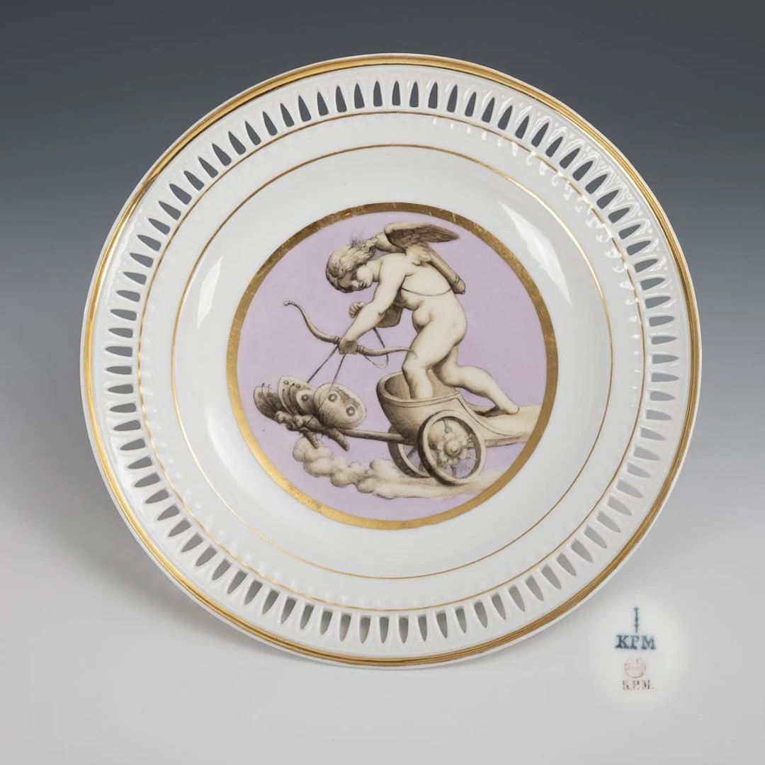Biedermeier dessert plate with Cupid motif. KPM Berlin.