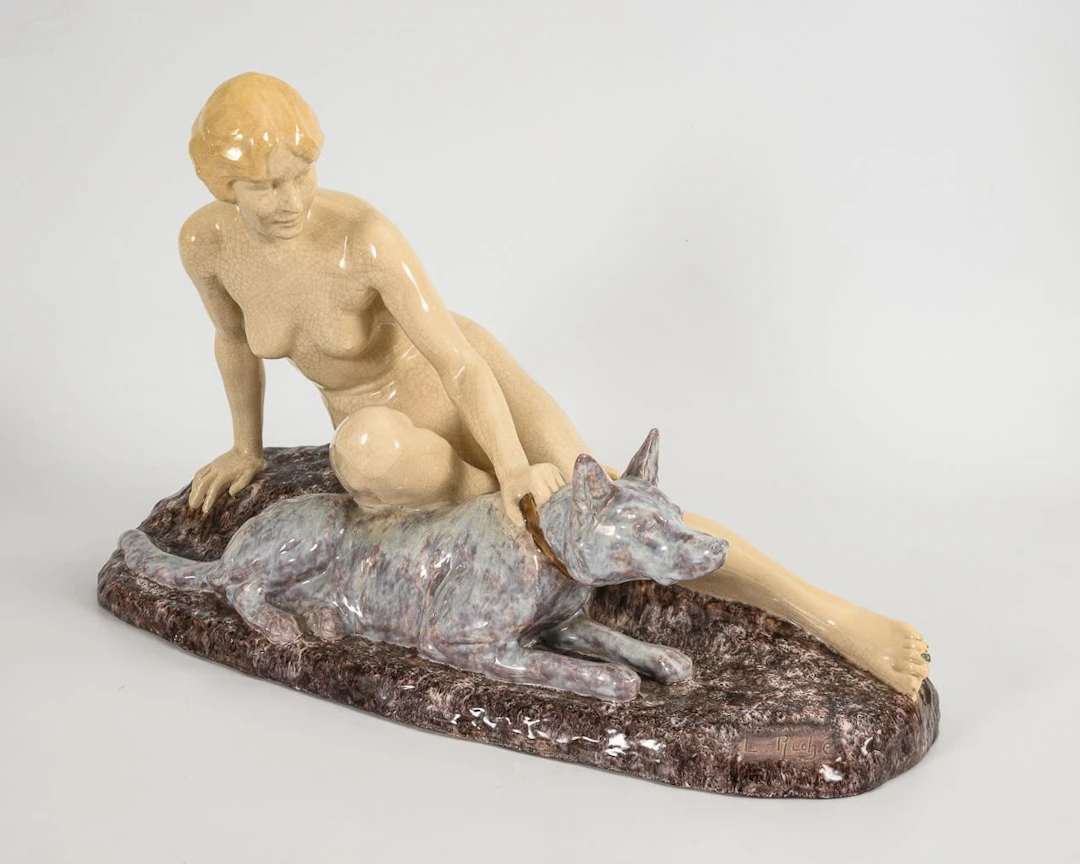 Seated Female Nude with Dog.