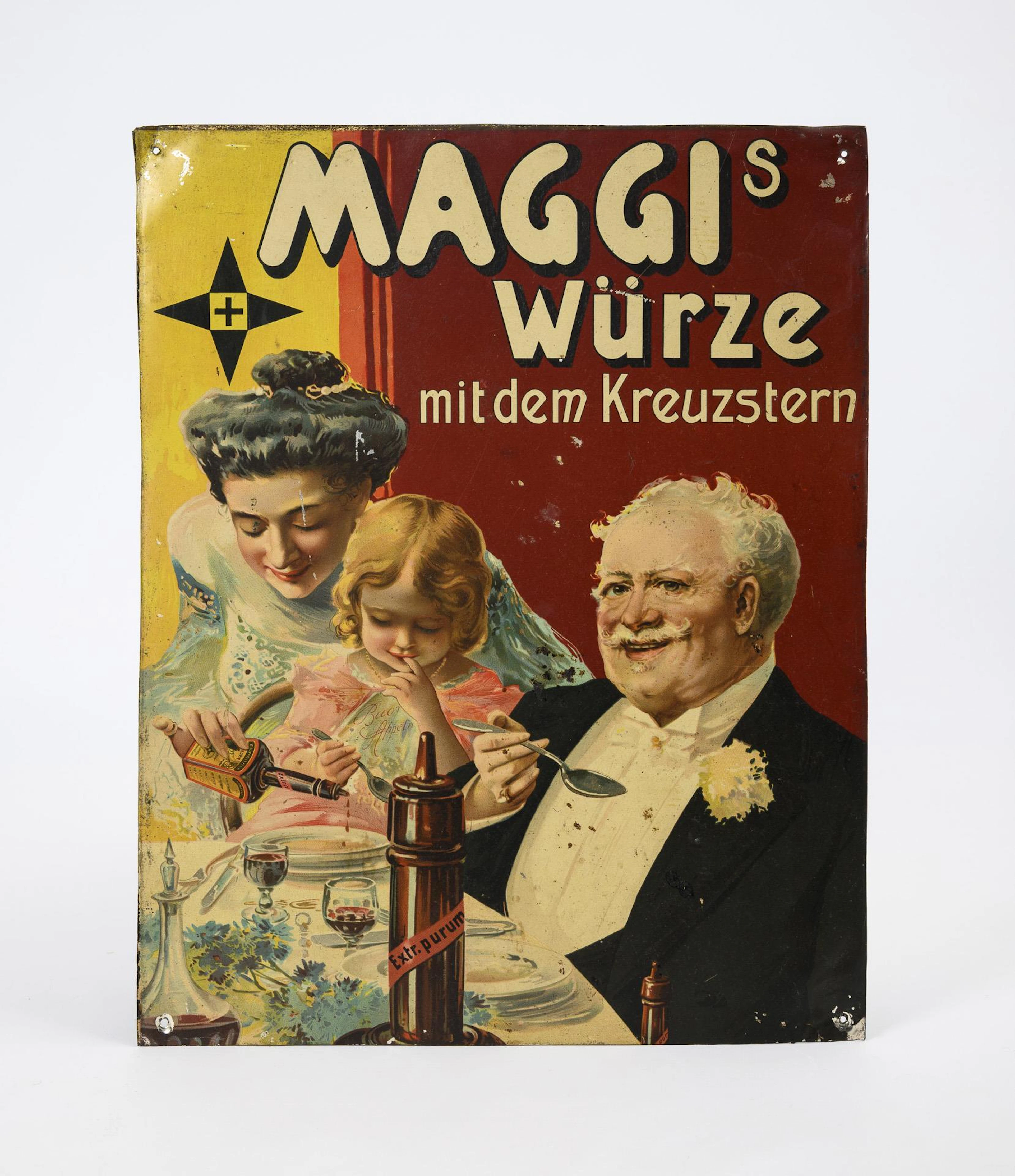 Rare, color lithographed Maggi advertising sign.