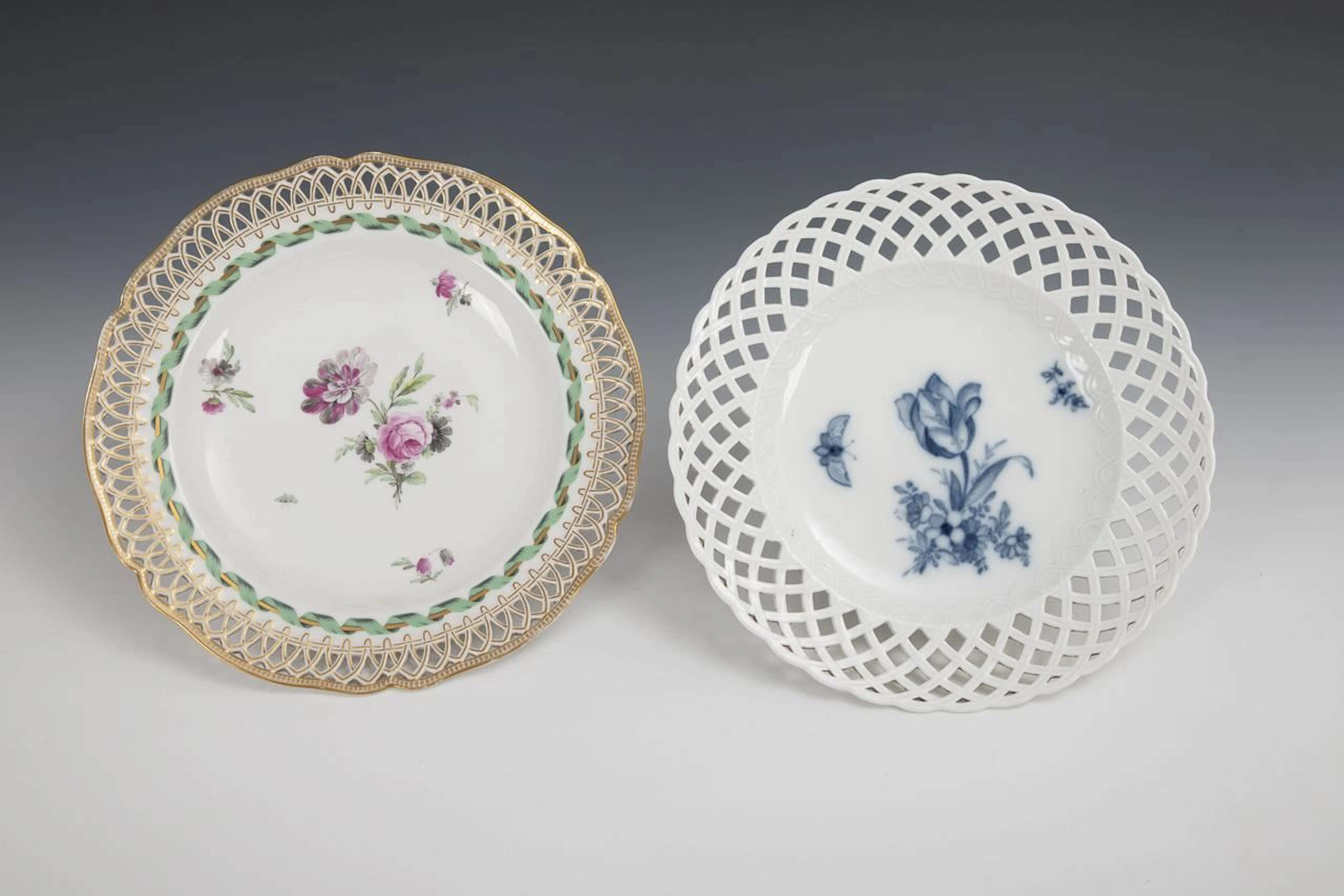 2 openwork plates with floral designs. KPM Berlin.