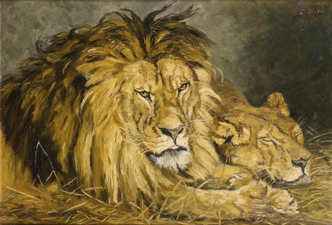 OLSEN, C. OLSEN, C. OLSEN, C. Pair of Lions
