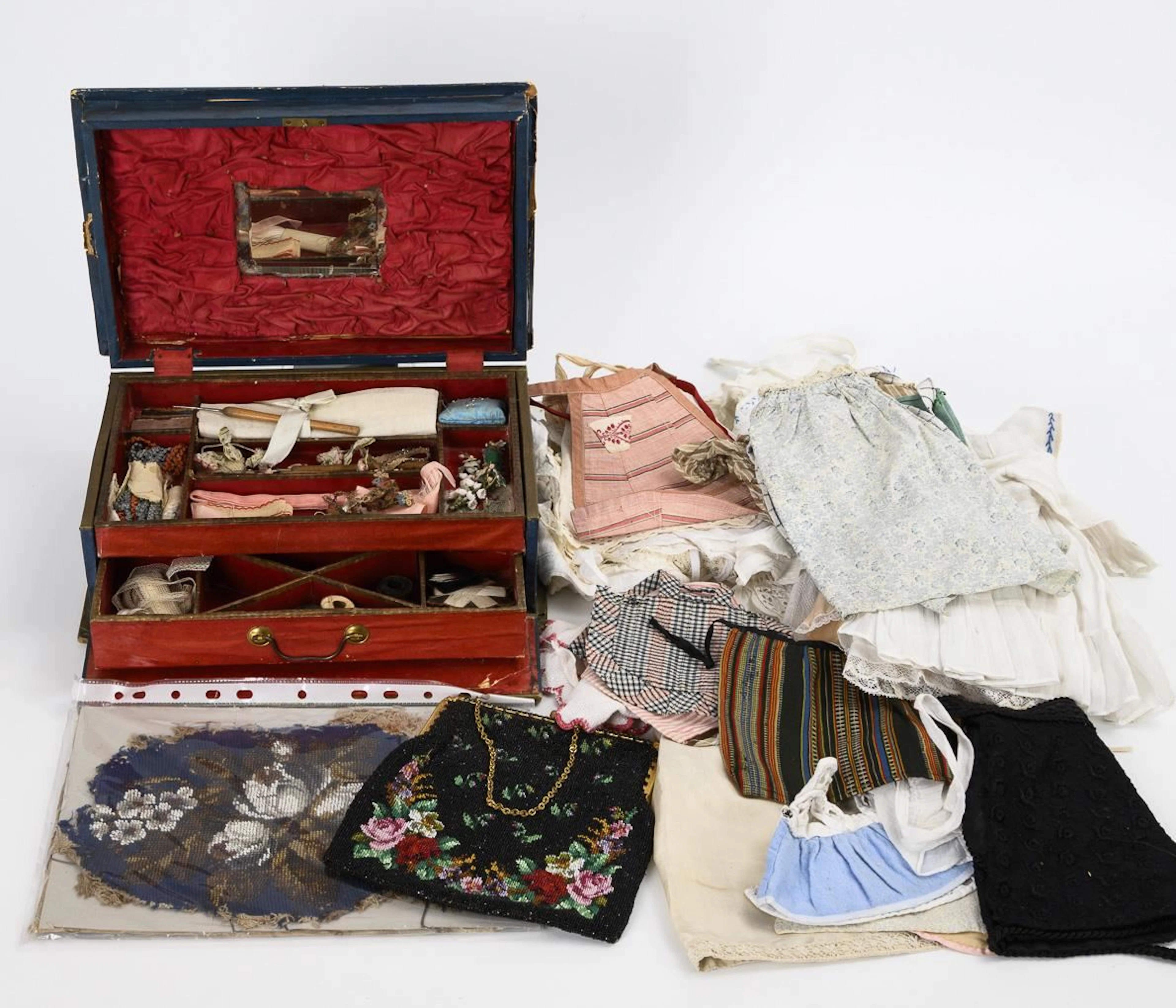 French sewing box "Modes de Paris" and set of dresses.