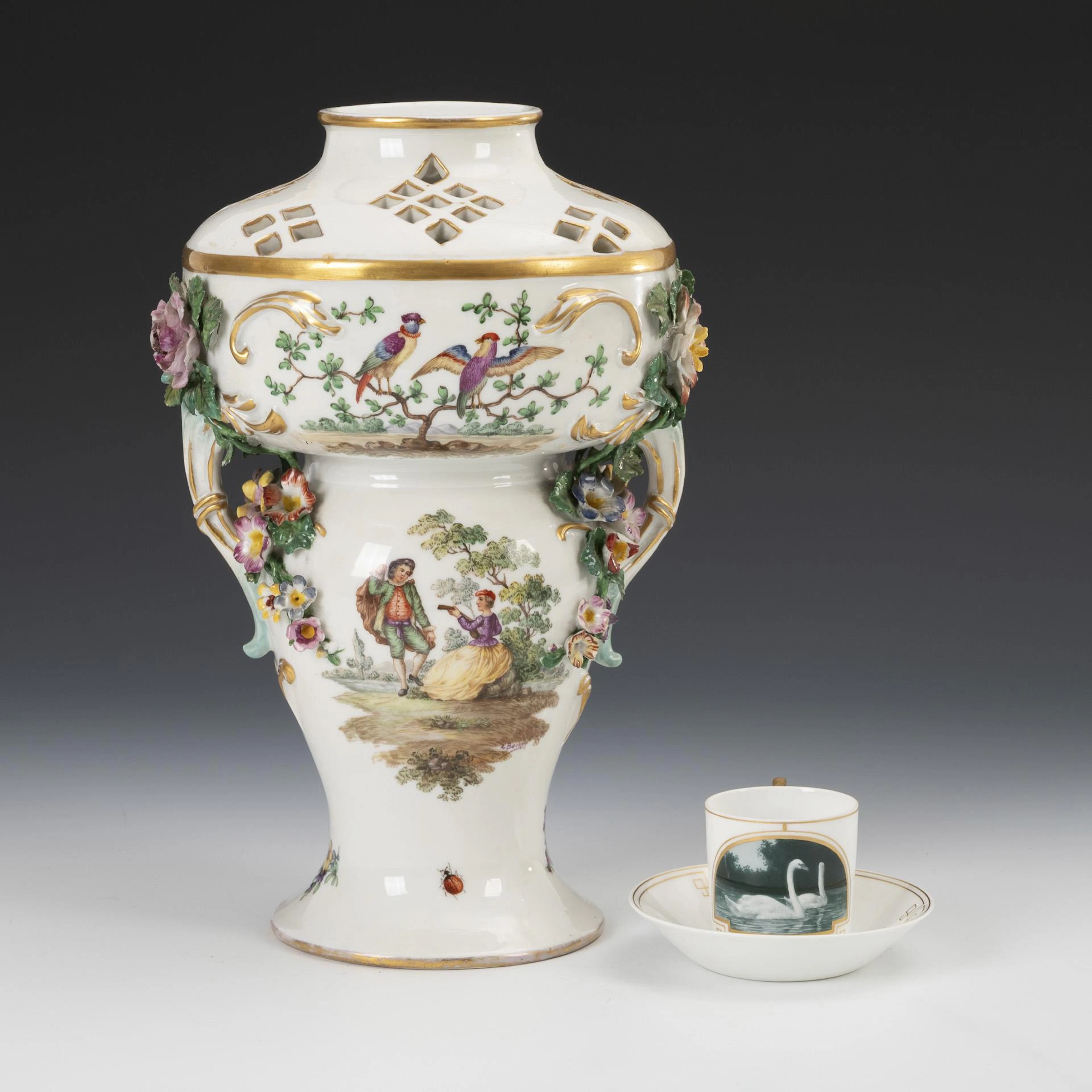 Potpourri vase and Art Nouveau demitasse.