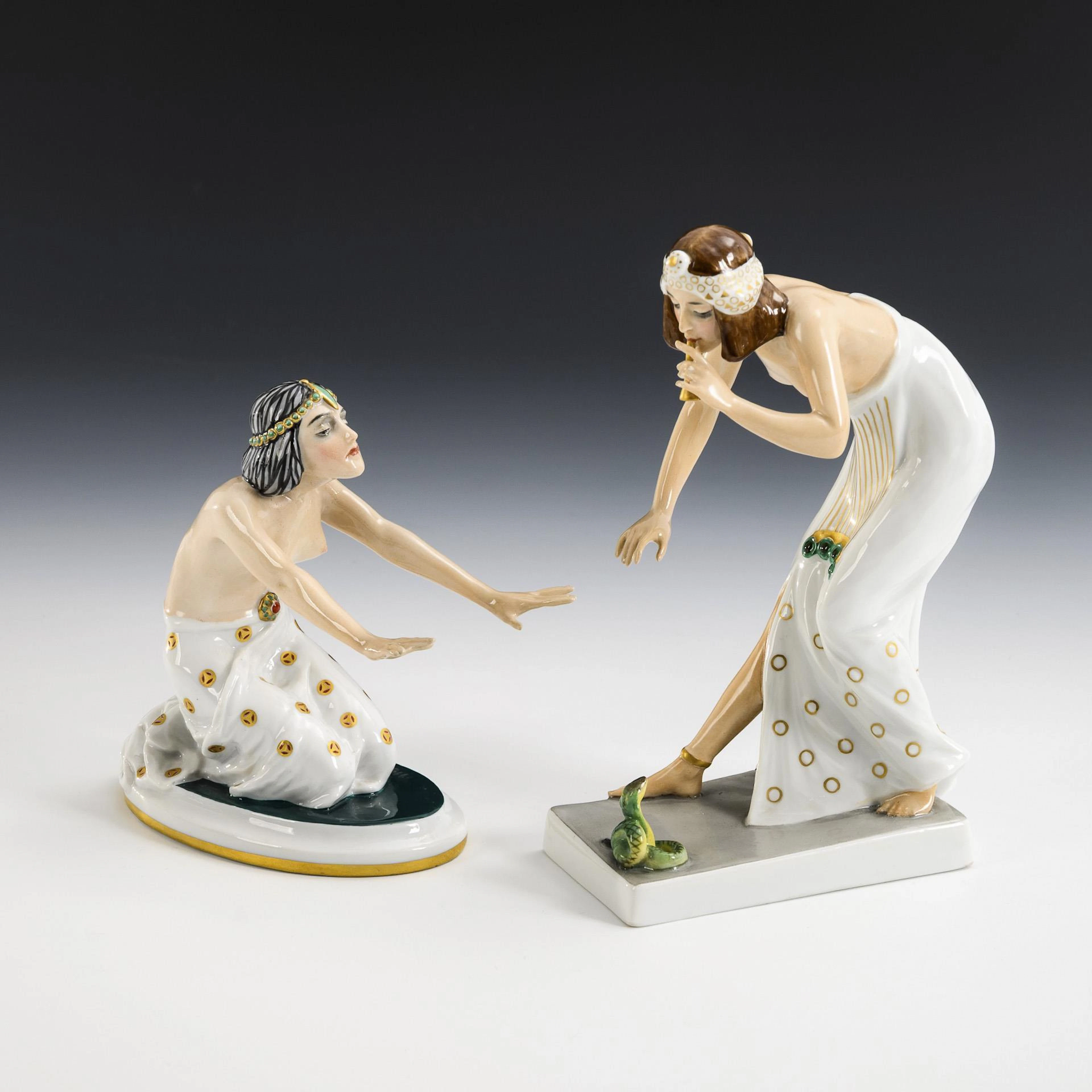 2 Art Nouveau figures: snake dancer and "Indian dancer". Rosenthal.