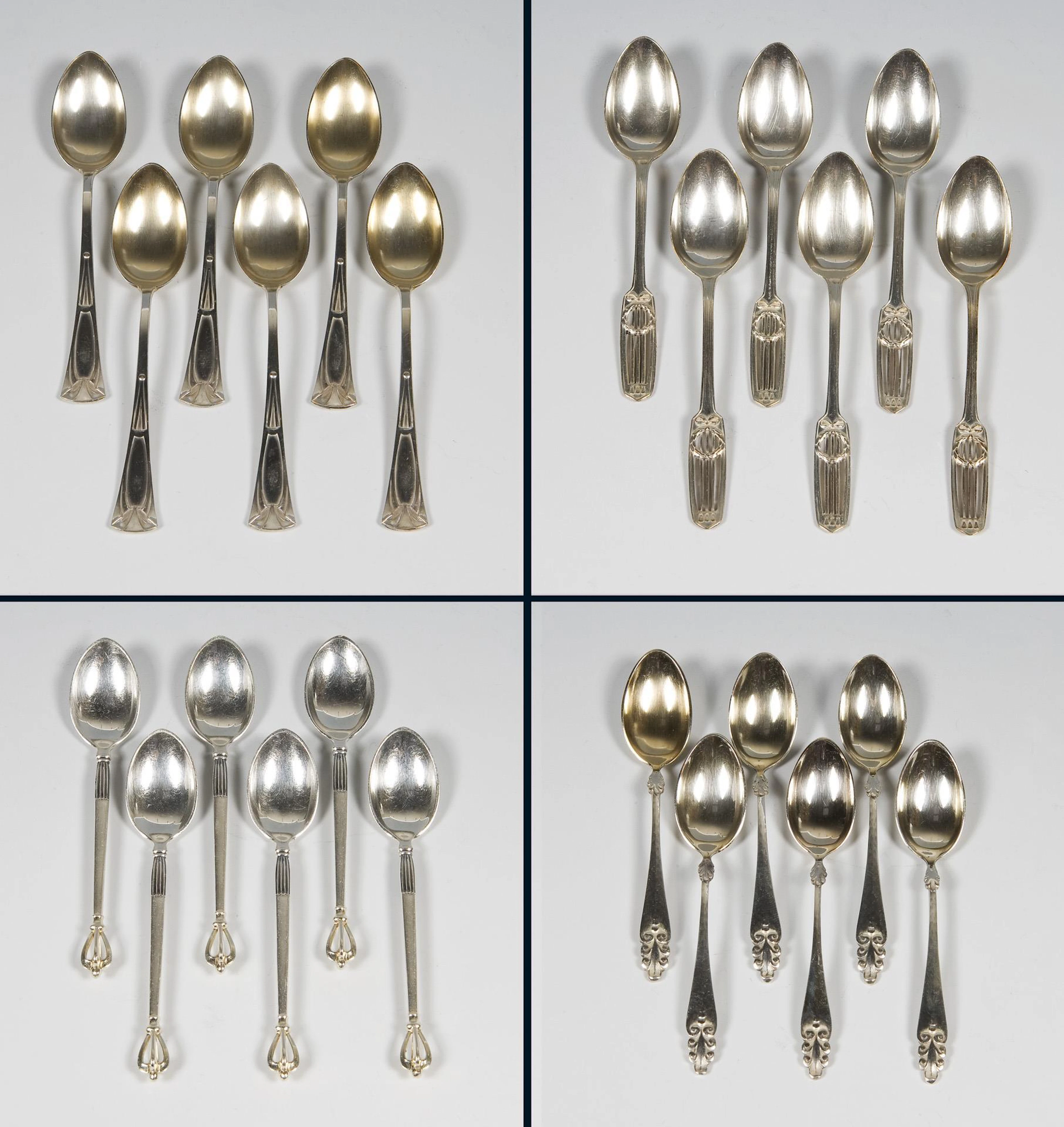 Collection of four sets of 6 demitasse spoons.