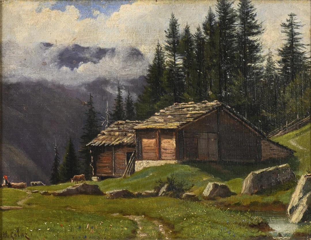 GOLAZ, H. GOLAZ, H. GOLAZ, H. Mountain Landscape with Huts