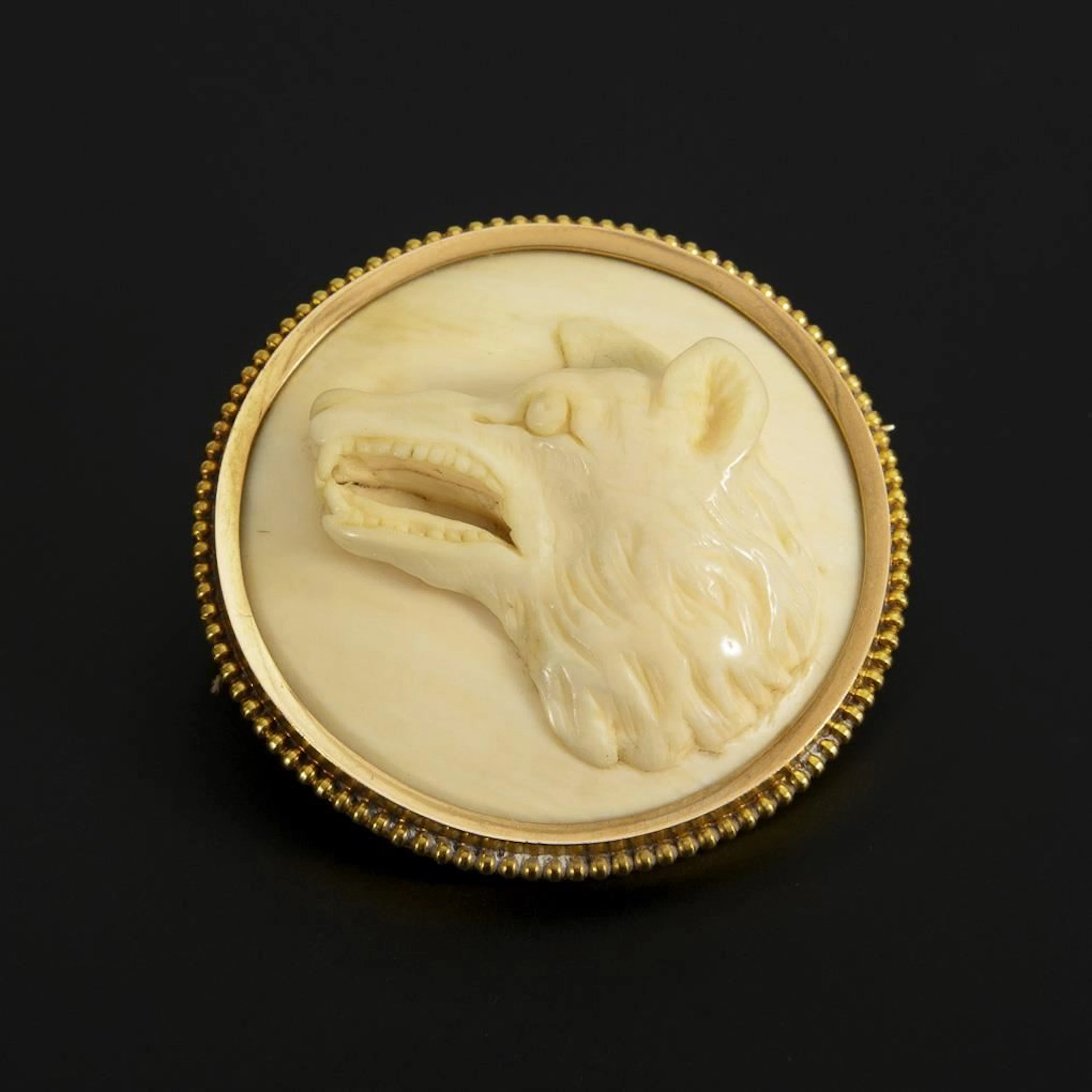 Antique brooch with a wolf's head.