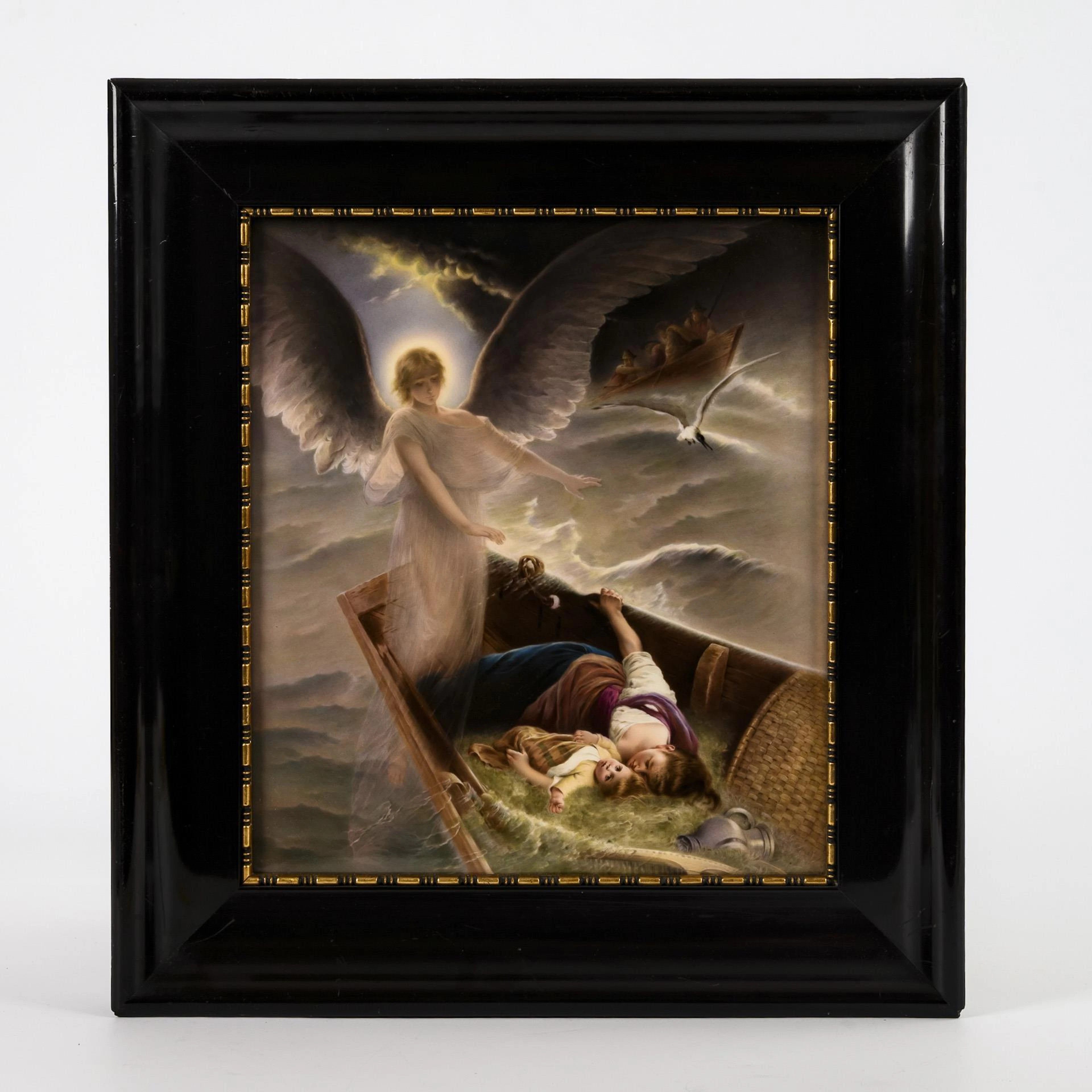 Porcelain painting: Guardian angel in the boat. KPM Berlin.