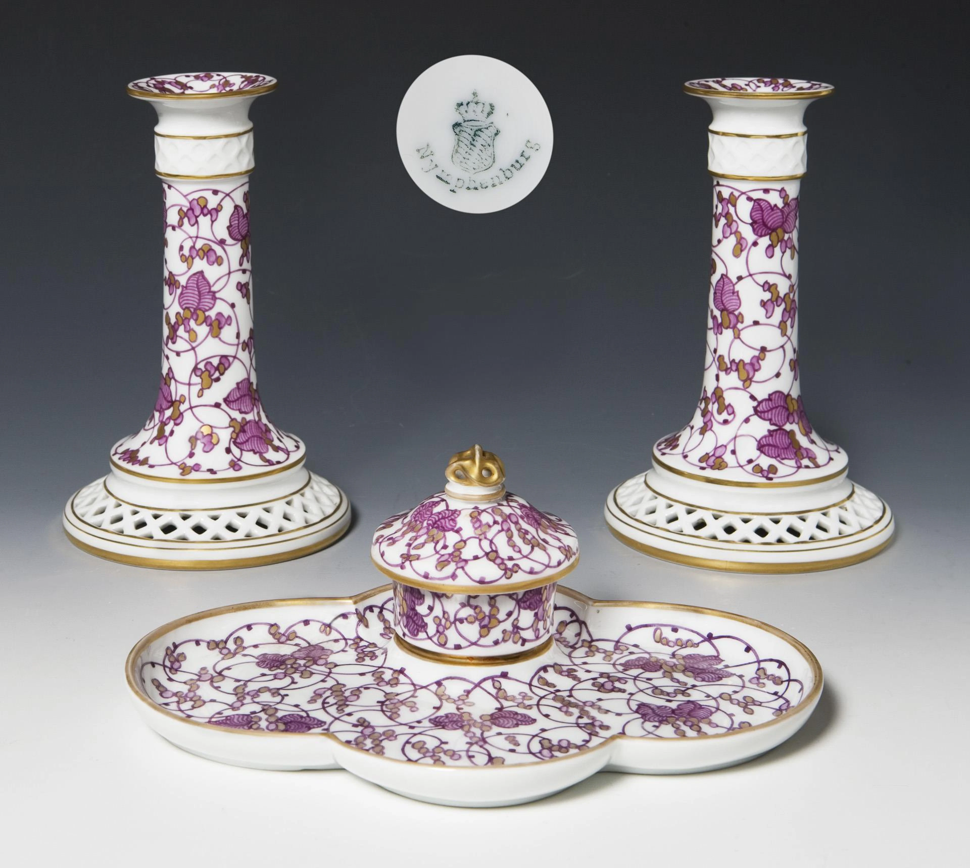 Writing utensils, pair of candlesticks. Nymphenburg.